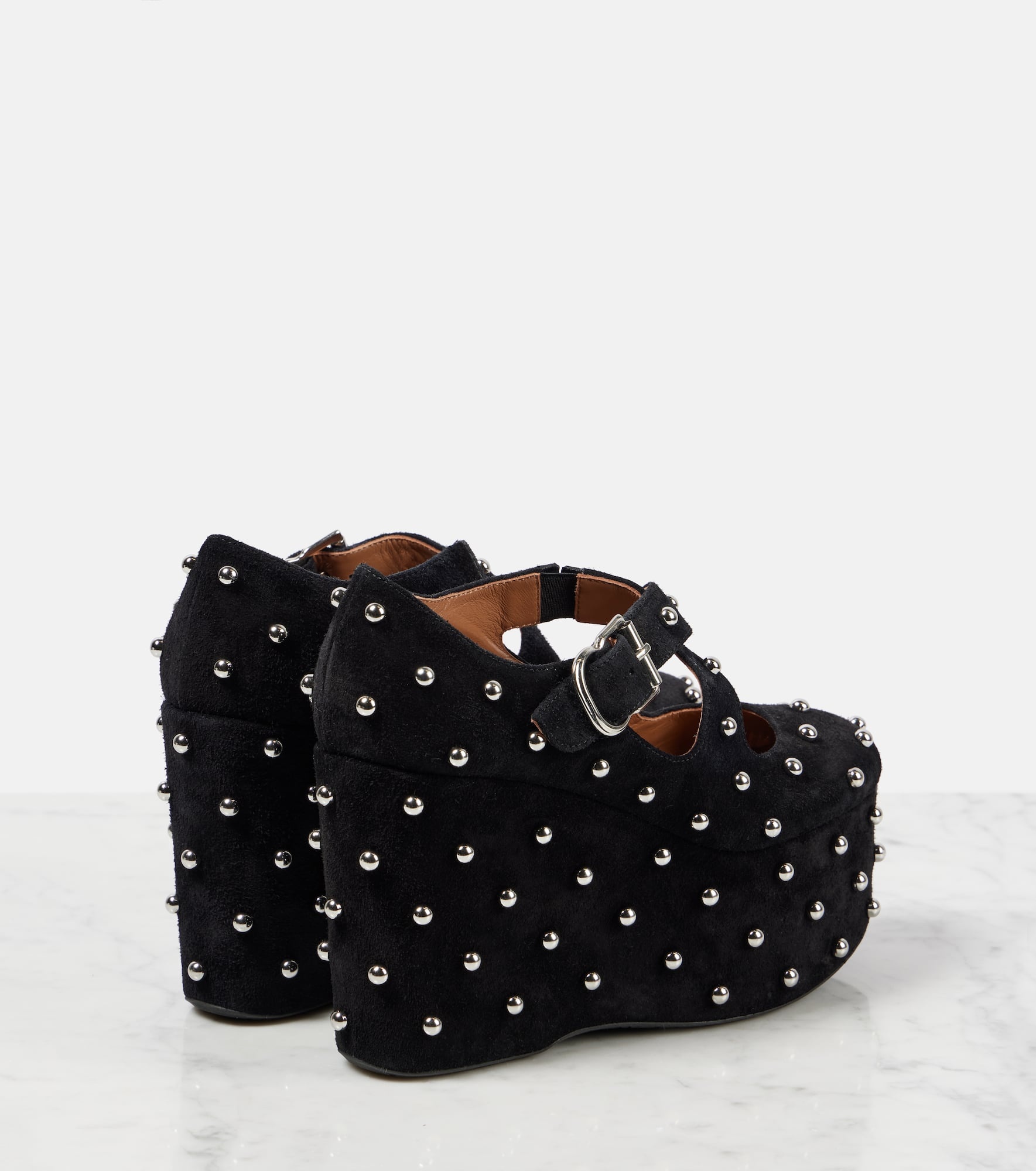 Crisscrossed studded suede ballet flats - 2