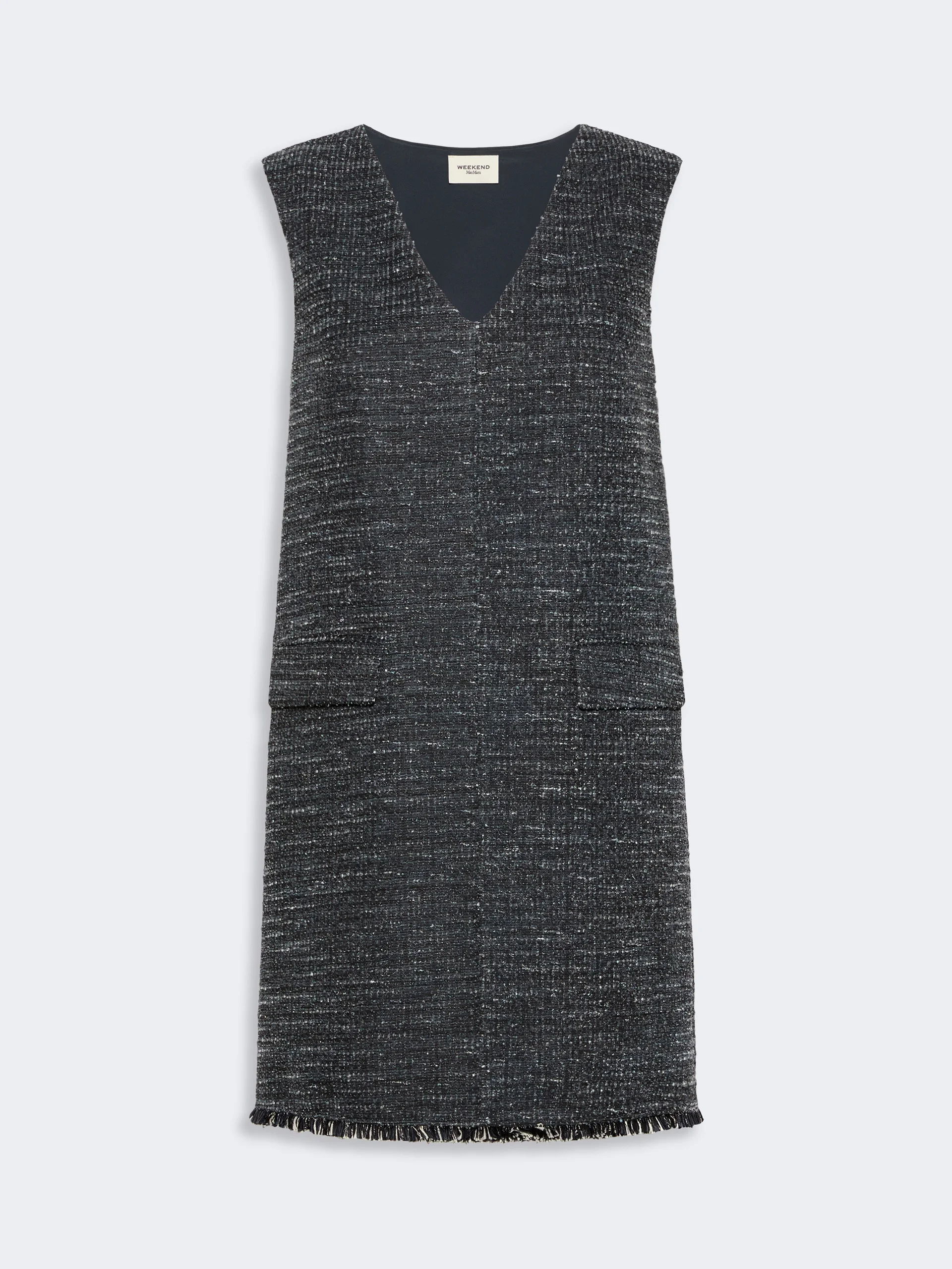 PERA Sleeveless dress in jersey bouclé - DARK GREY - 1
