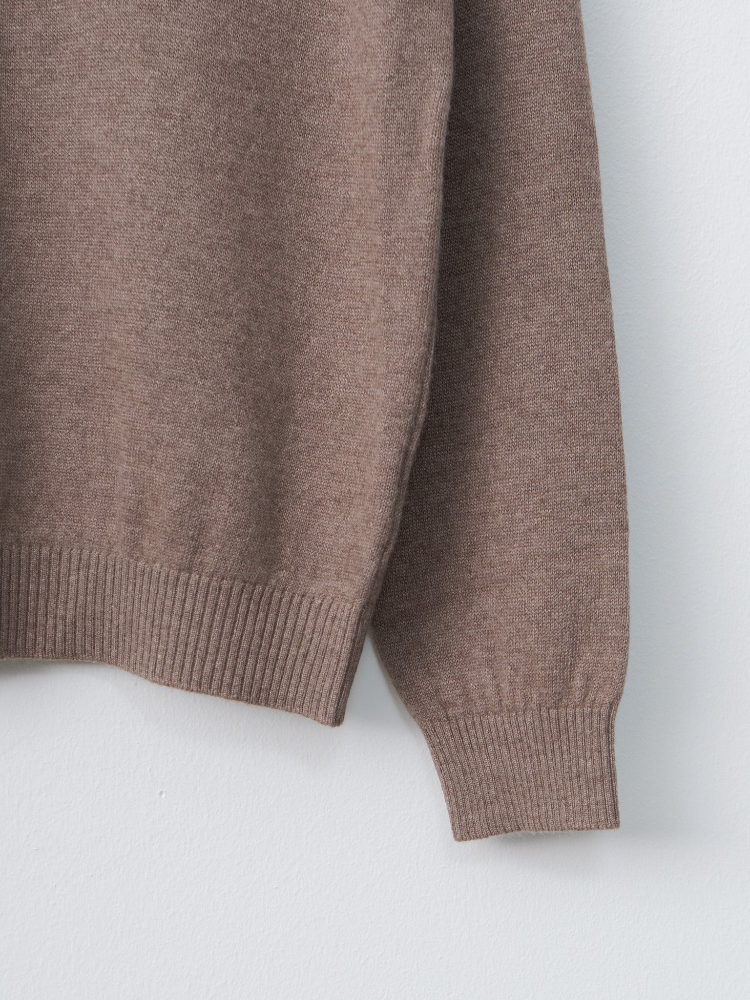 Linen Wool Brushed Zip Up Polo Sweater - Camel - 7