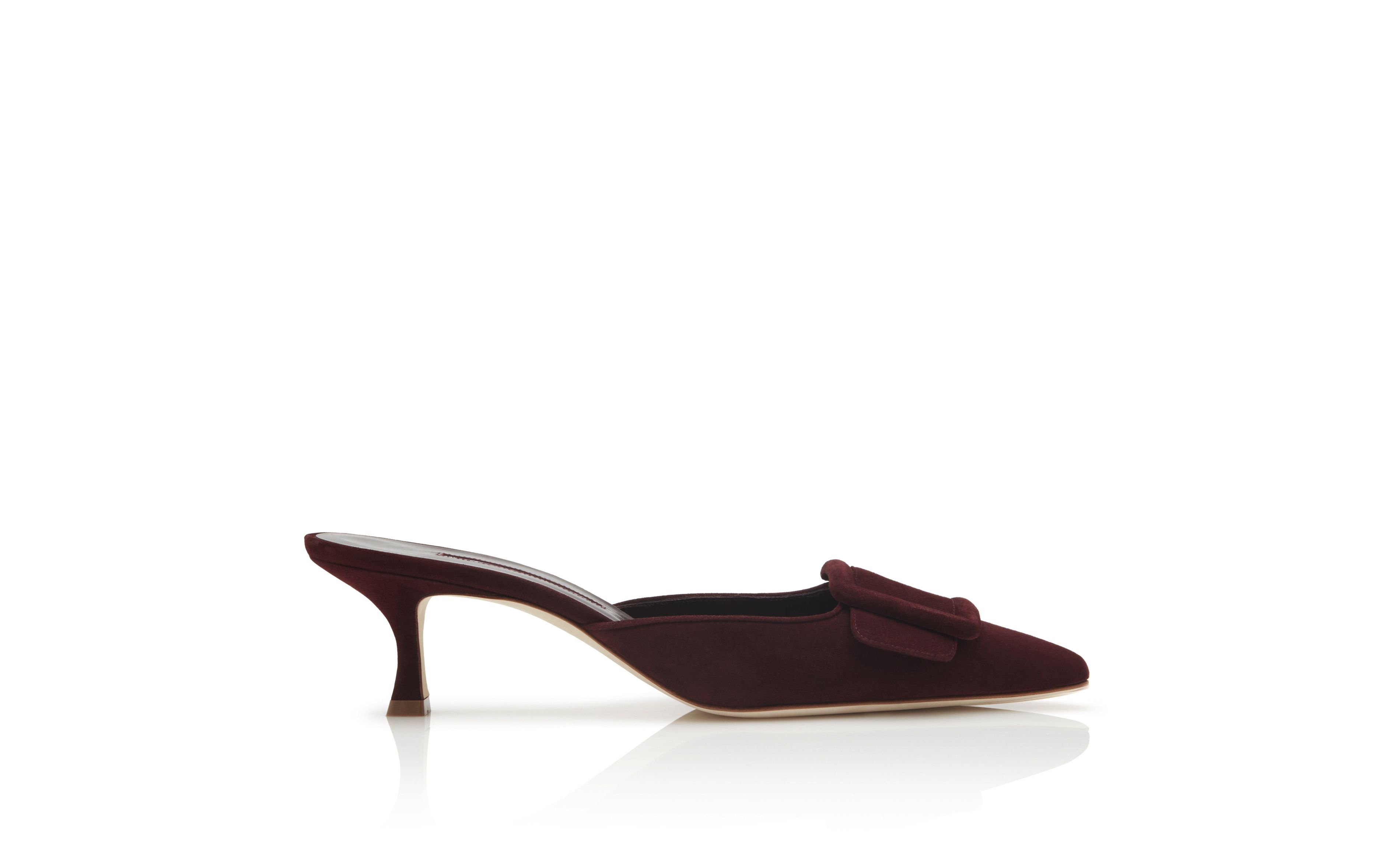 Burgundy Suede Kitten Heel Mules - 1