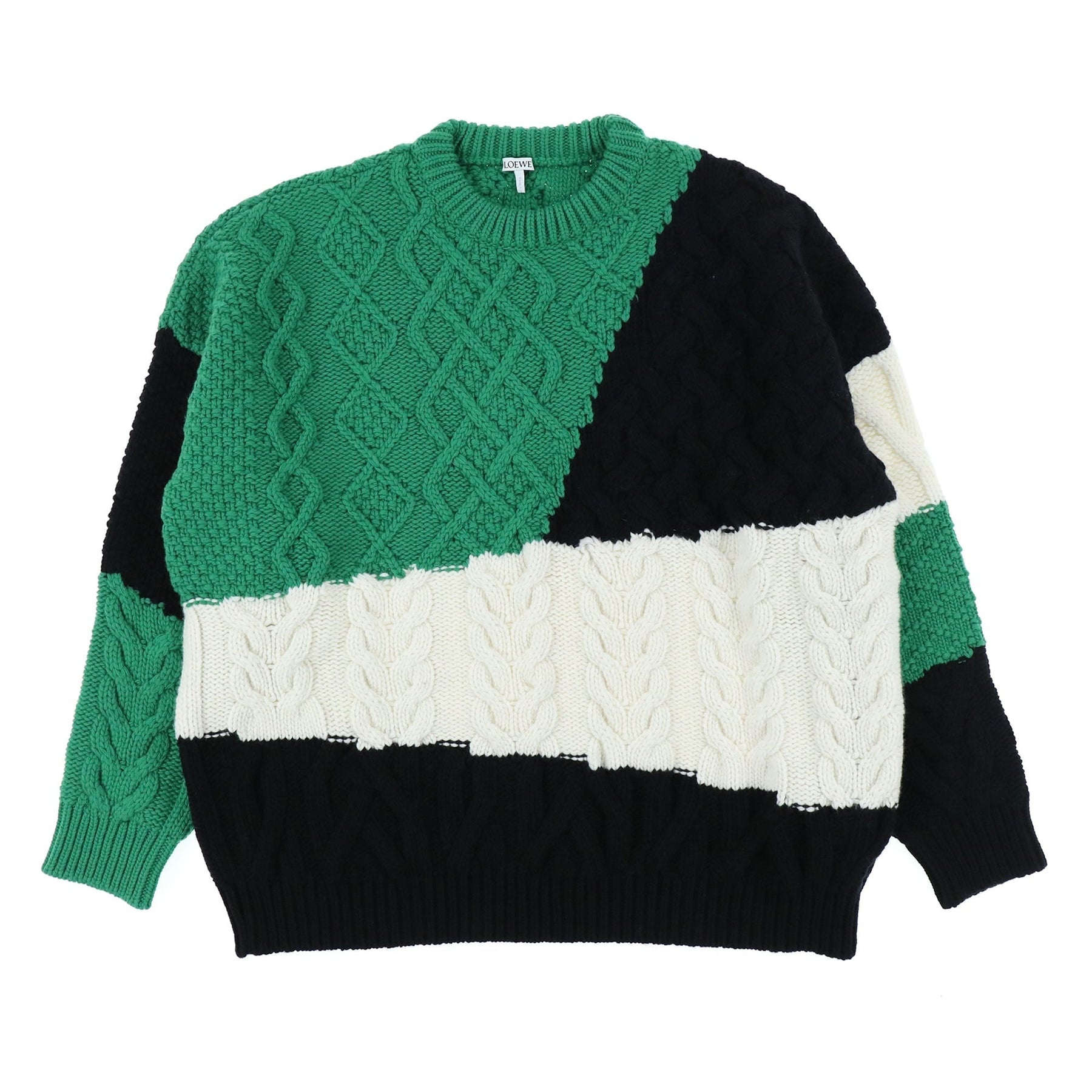 COLORBLOCK CABLE SWEATER / GRN/BLK/WHT - 1