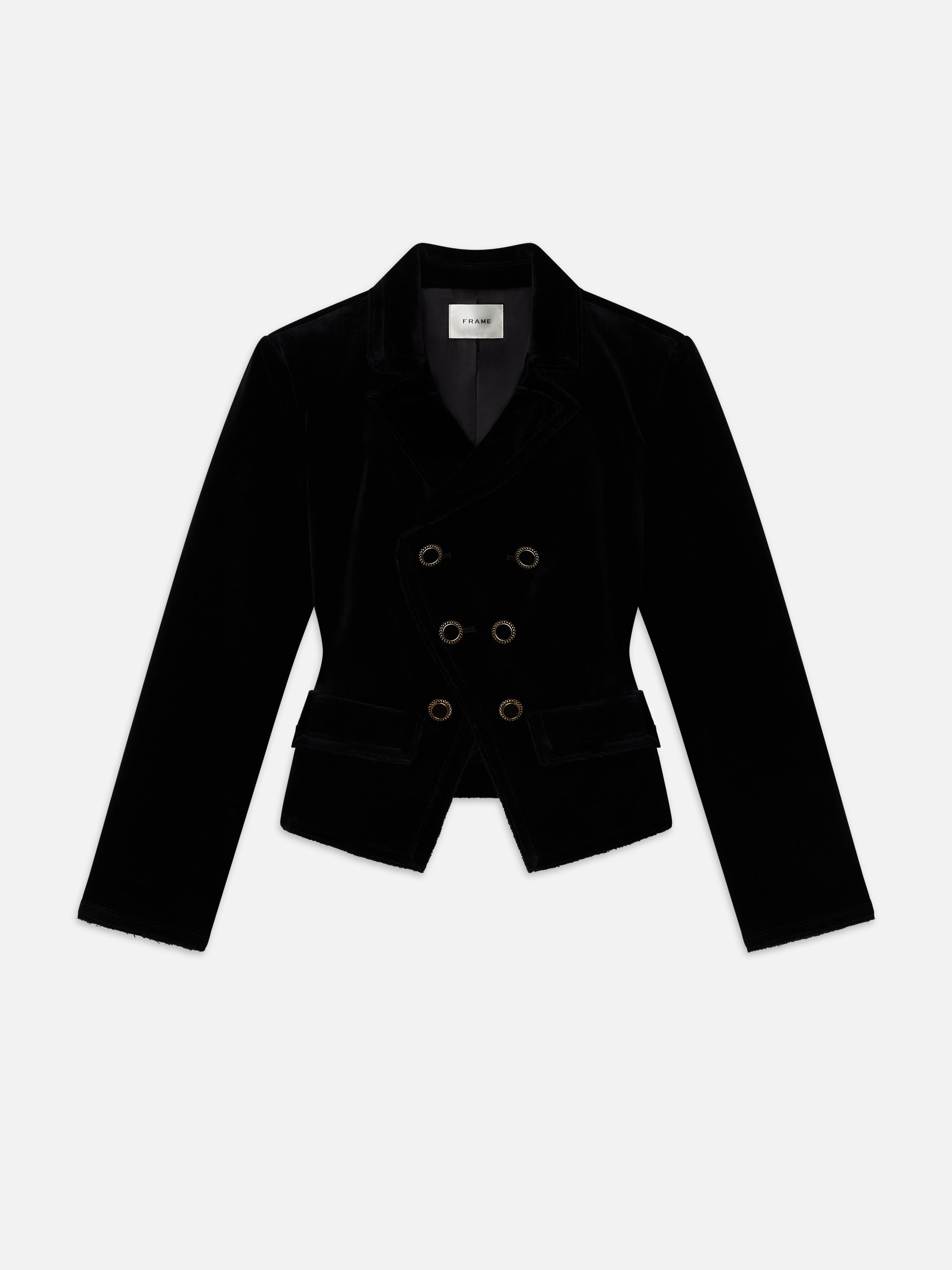 Shrunken Velvet Blazer in Black - 1