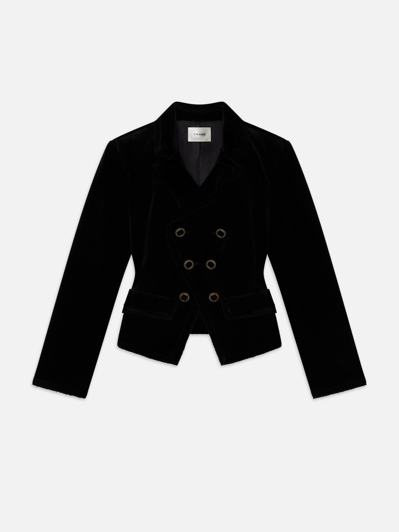 Shrunken Velvet Blazer in Black 1
