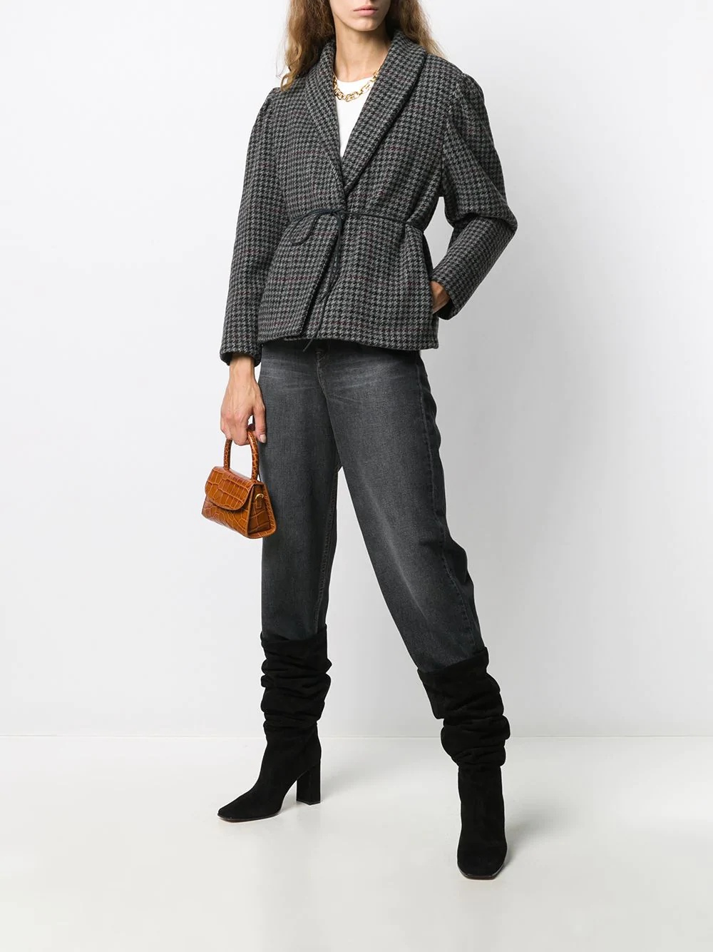 puff sleeve tweed jacket - 2