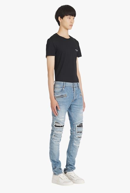 Slim cut ripped blue cotton jeans - 7