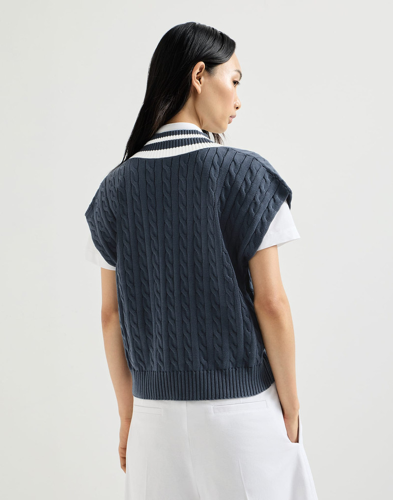 Cotton cable knit T-shirt with logo 3