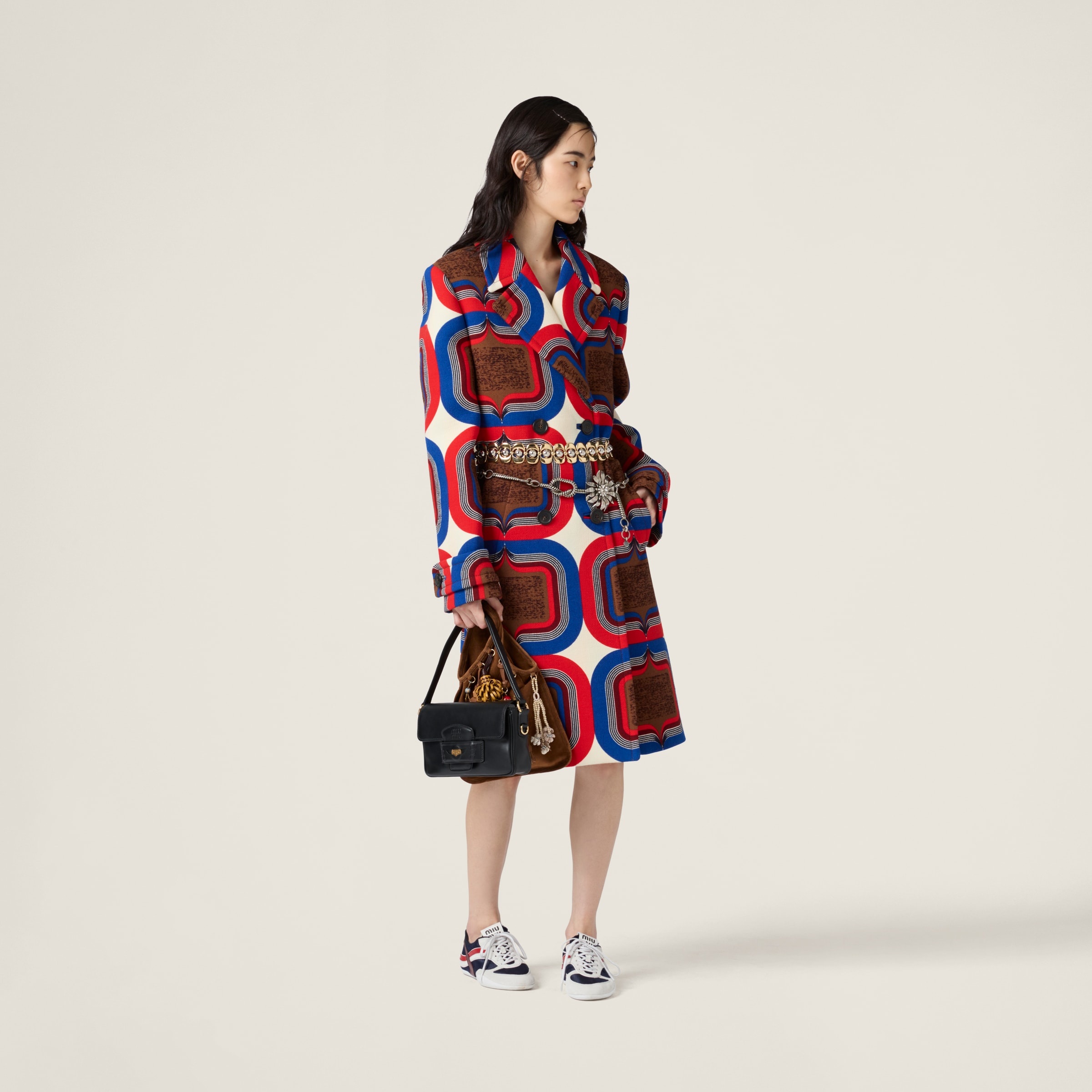 Double-breasted printed natté coat - 2