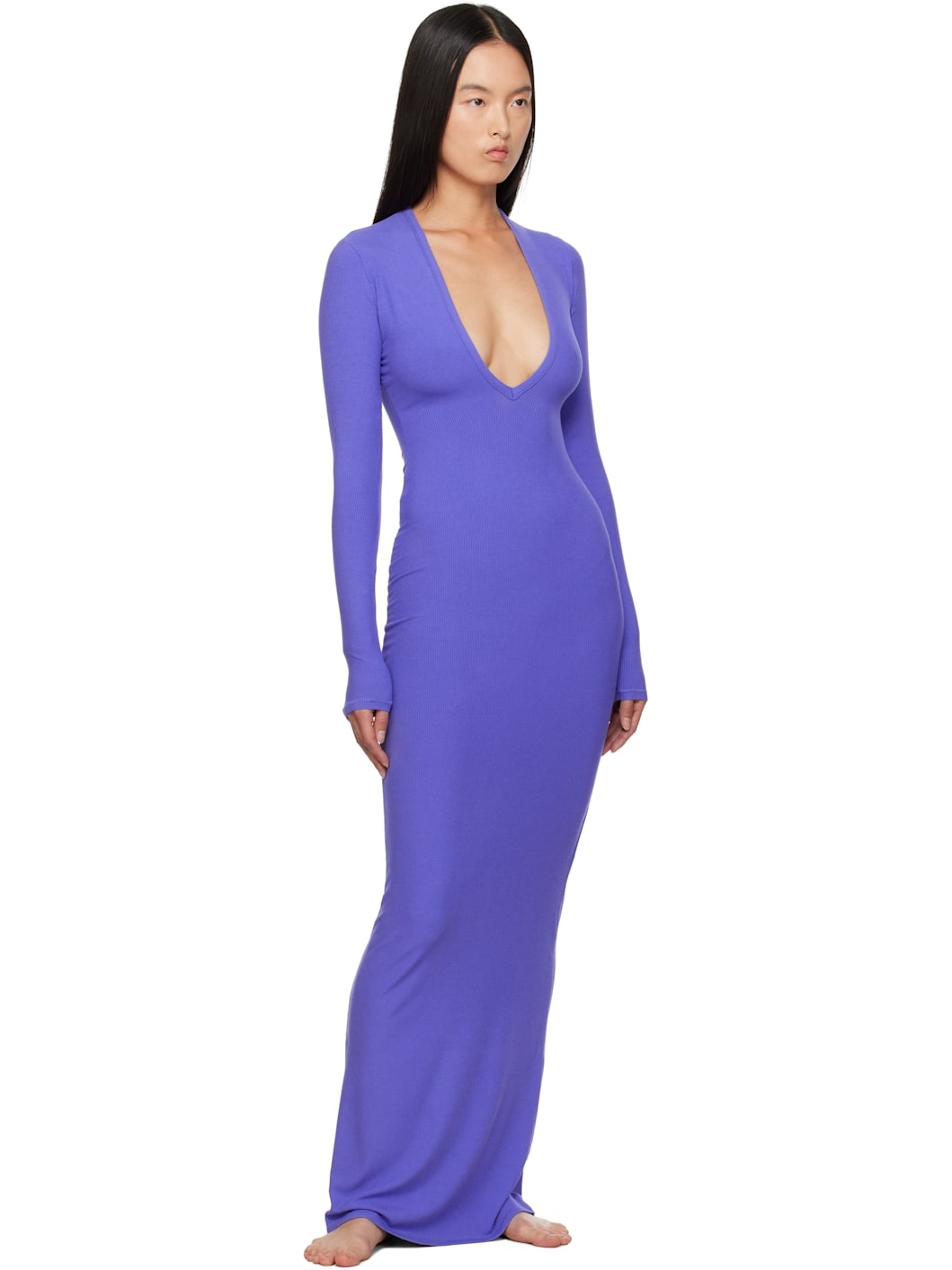 Purple Soft Lounge Deep Plunge Maxi Dress - 4