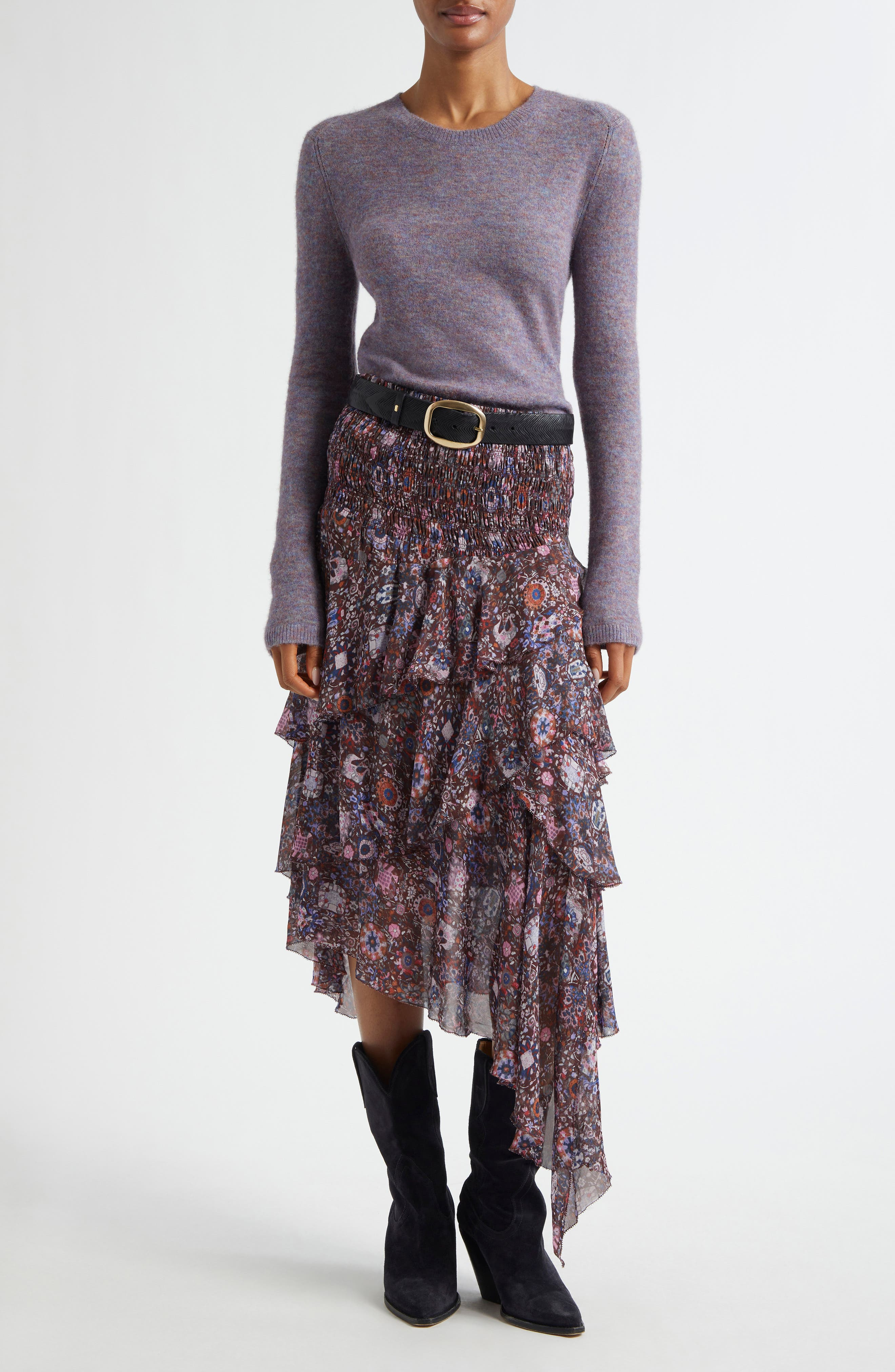 Isabel Marant Étoile Brigitte Smocked Waist Tiered Chiffon Midi Skirt in Plum at Nordstrom - 7