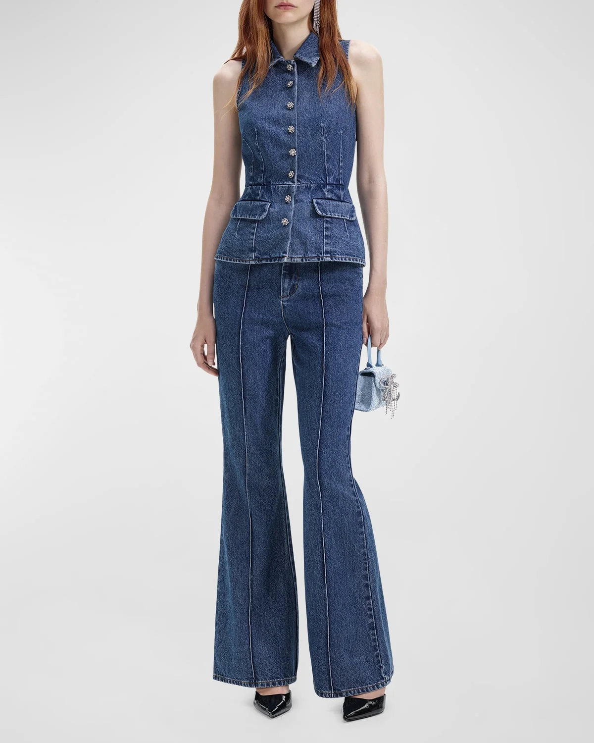 Sleeveless Flared Denim Jumpsuit - 1