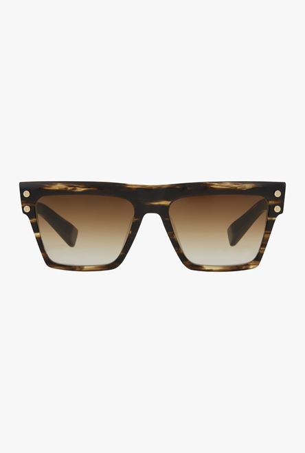 Dark brown and gold-tone acetate B-V sunglasses - 1