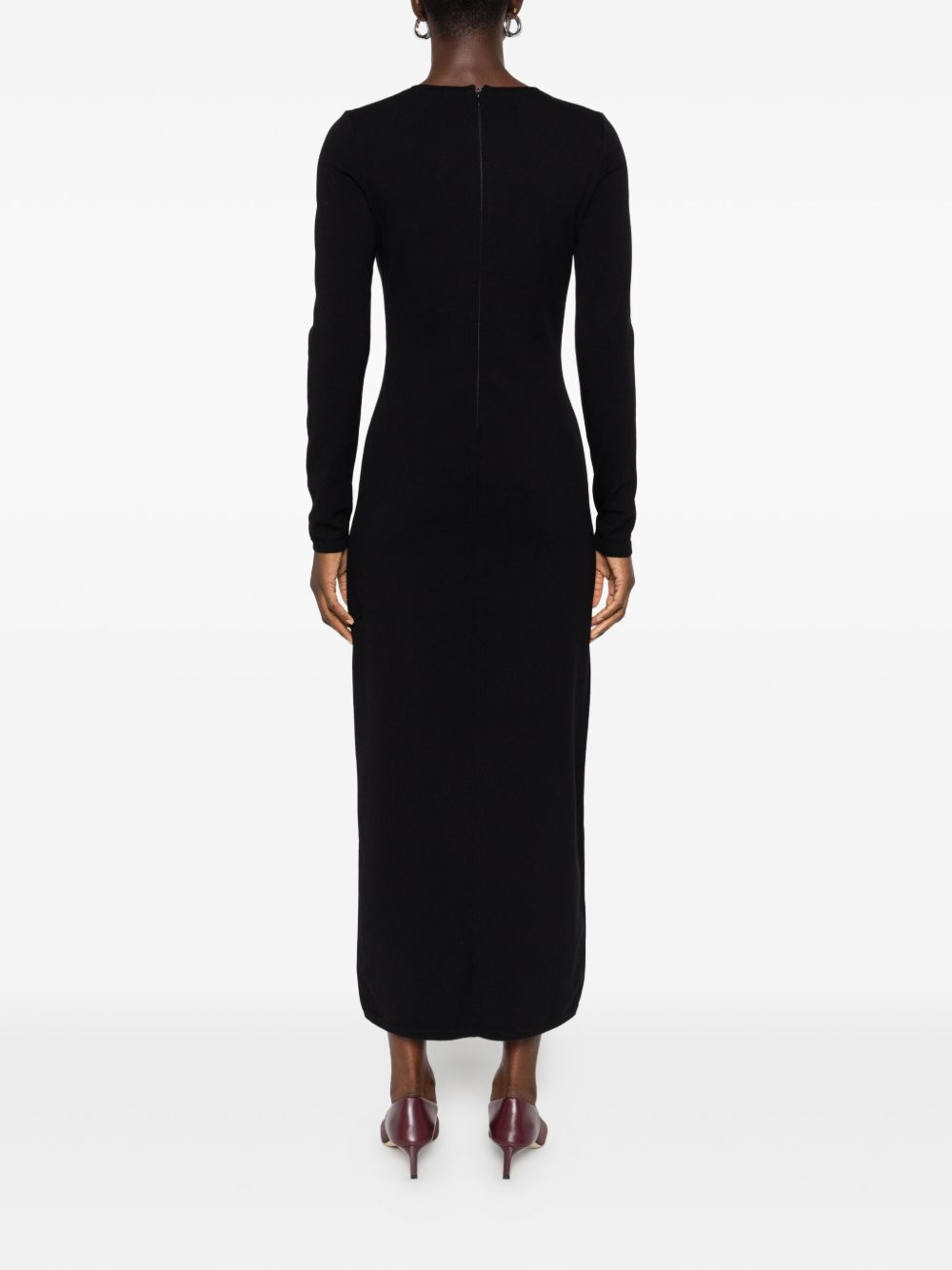 lace-insert long-sleeve midi dress - 4