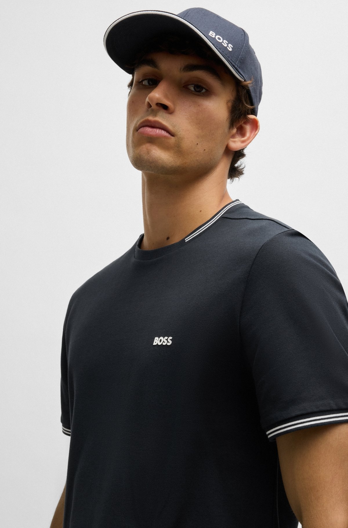STRETCH-COTTON REGULAR-FIT T-SHIRT WITH CONTRAST LOGO - 3
