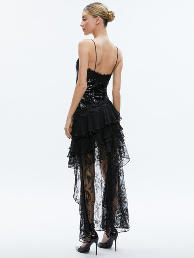 Alice + Olivia NELIA SEQUINED HIGH LOW RUFFLED MAXI DRESS outlook