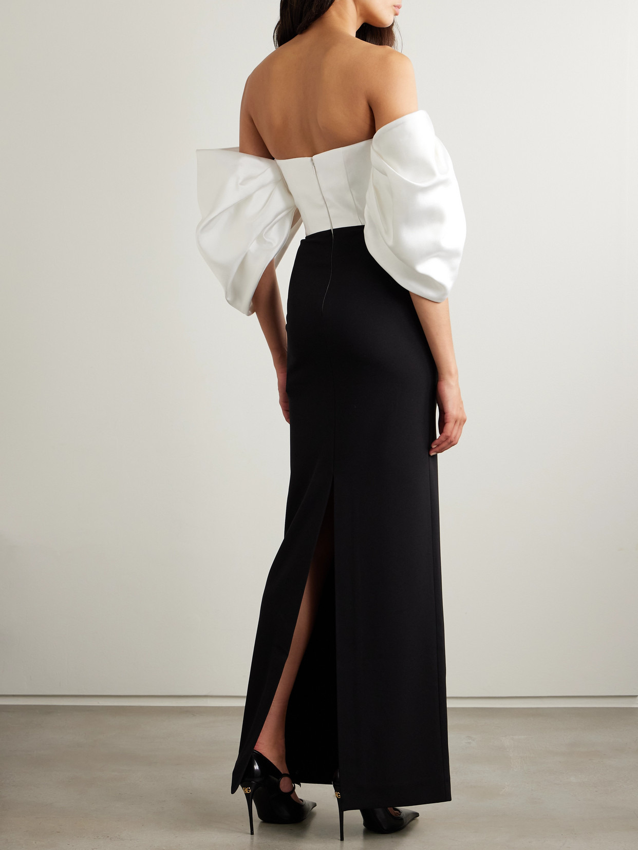 Arla Off-the-shoulder Gathered Satin-twill And Crepe Gown - 3