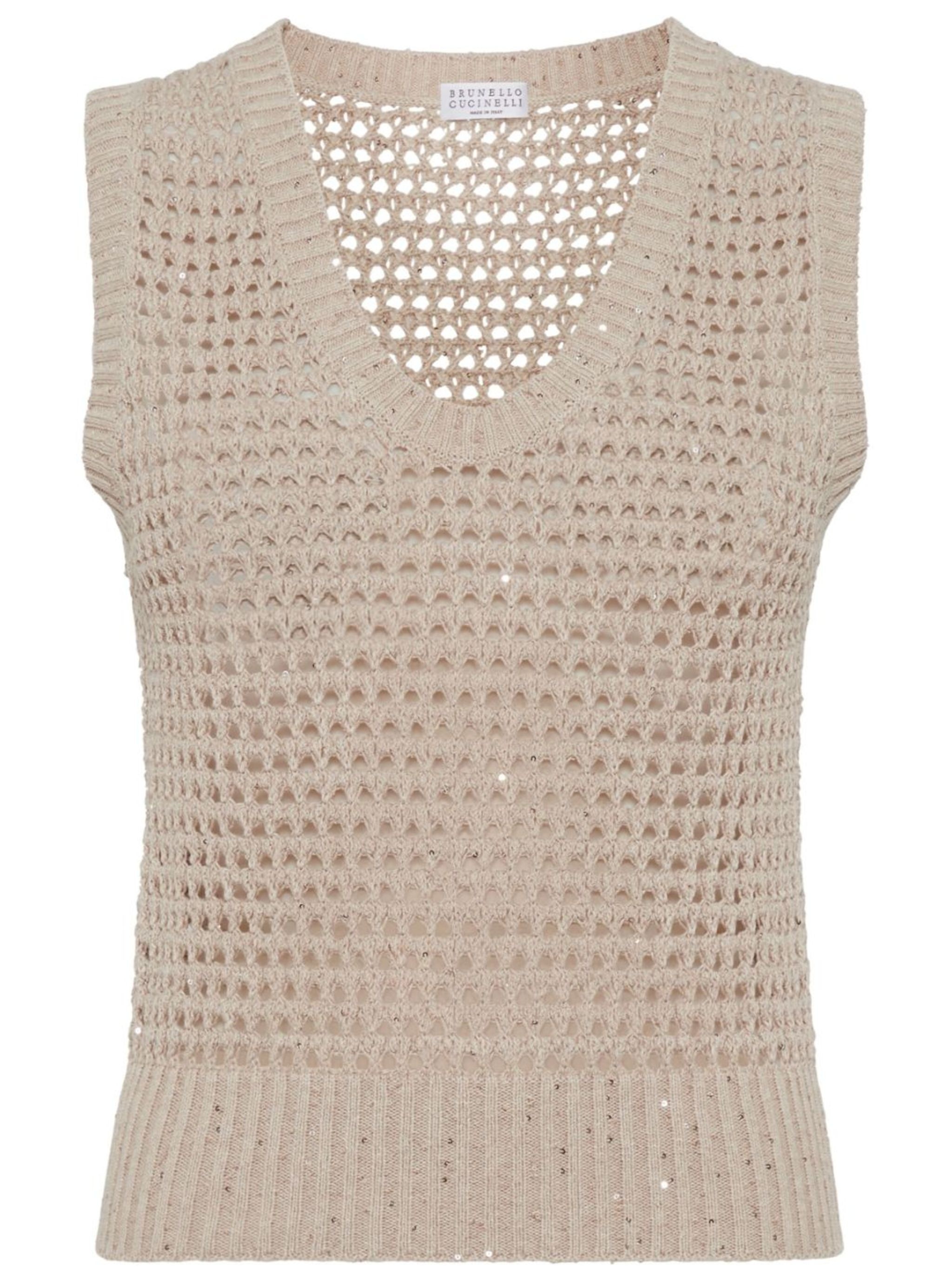 sequin-embellished open-knit vest - 1