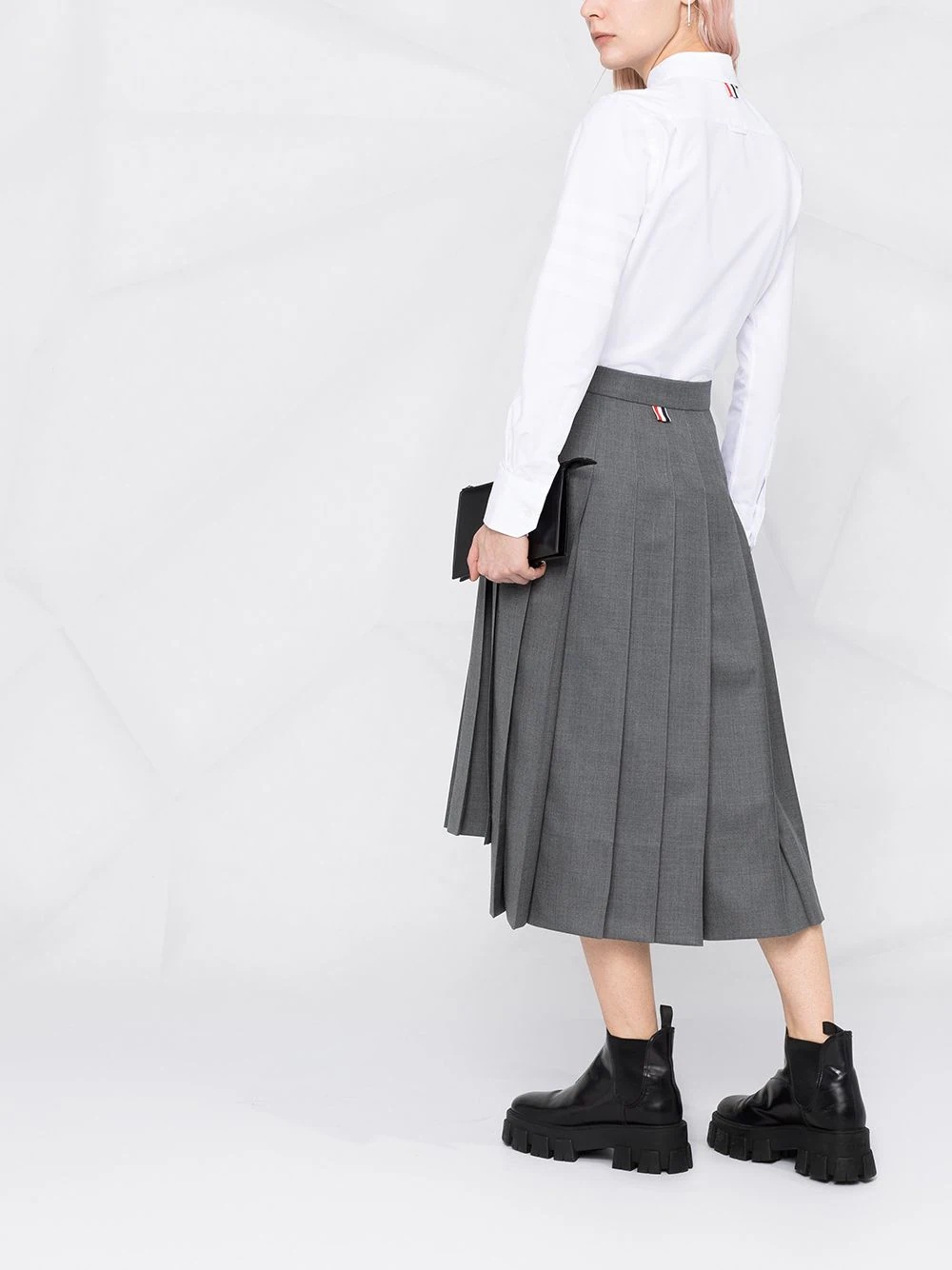 スカート BELOW KNEE DROPPED BACK PLEATED SKIRT - FIT 1 - IN SUPER 120 Thom Browne THOM BROWNE Women Below Knee Dropped Back