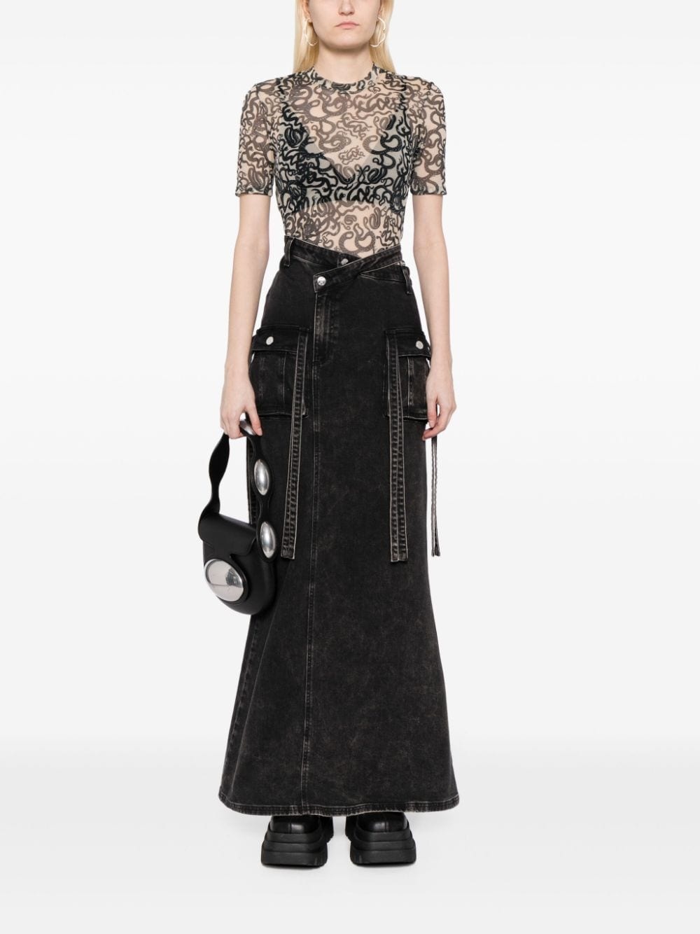 snake-print semi-sheer T-shirt - 2