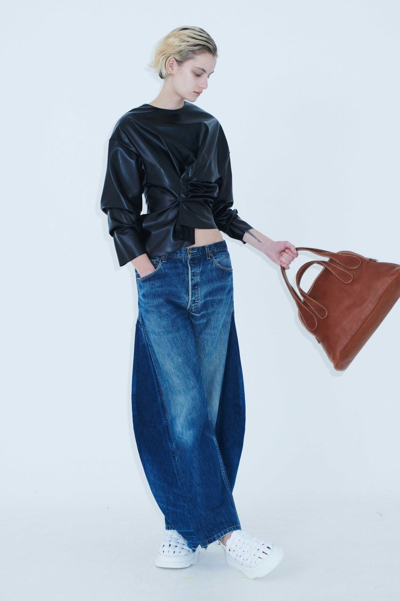 UPCYCLED JEANS WITH CURVED SIDE INSERTS BLUE DENIM 7