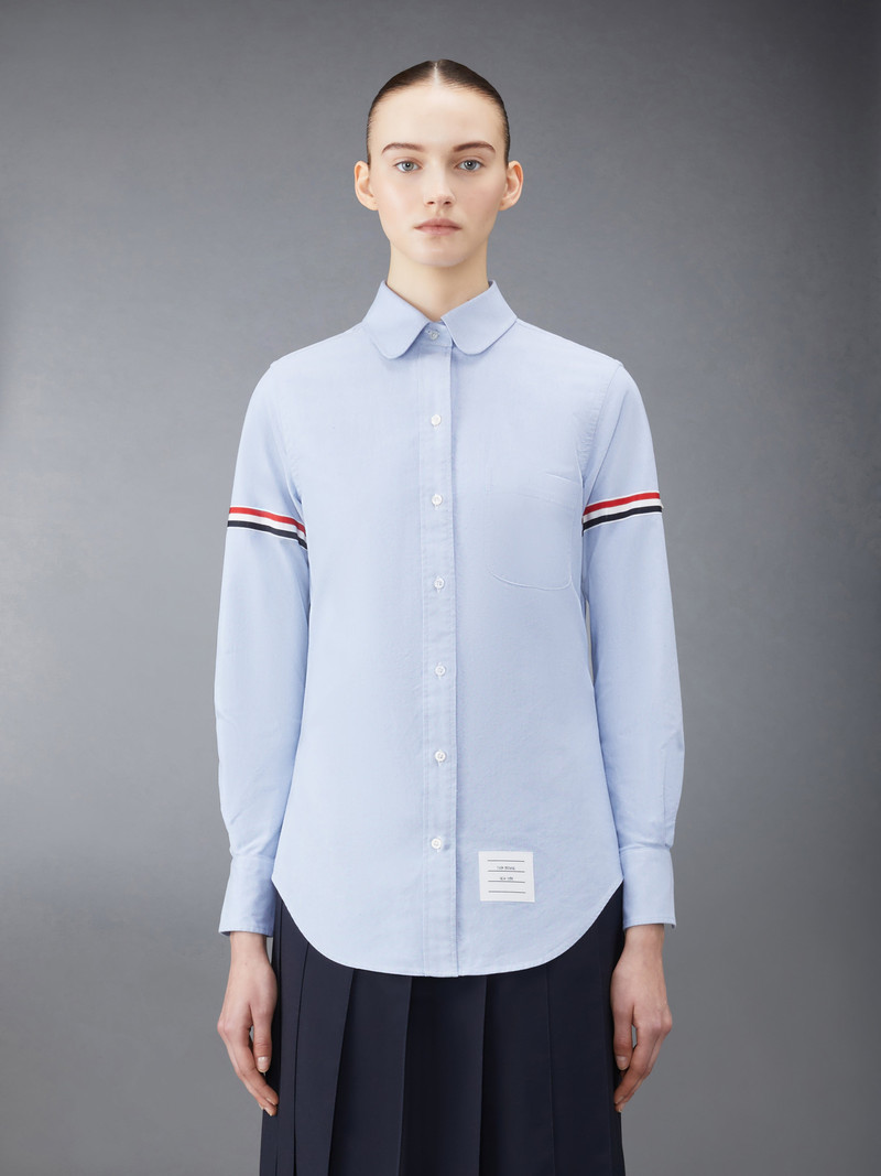 Thom Browne CLASSIC ROUND COLLAR SHIRT W/ RWB GROSGRAIN ARMBANDS IN OXFORD outlook