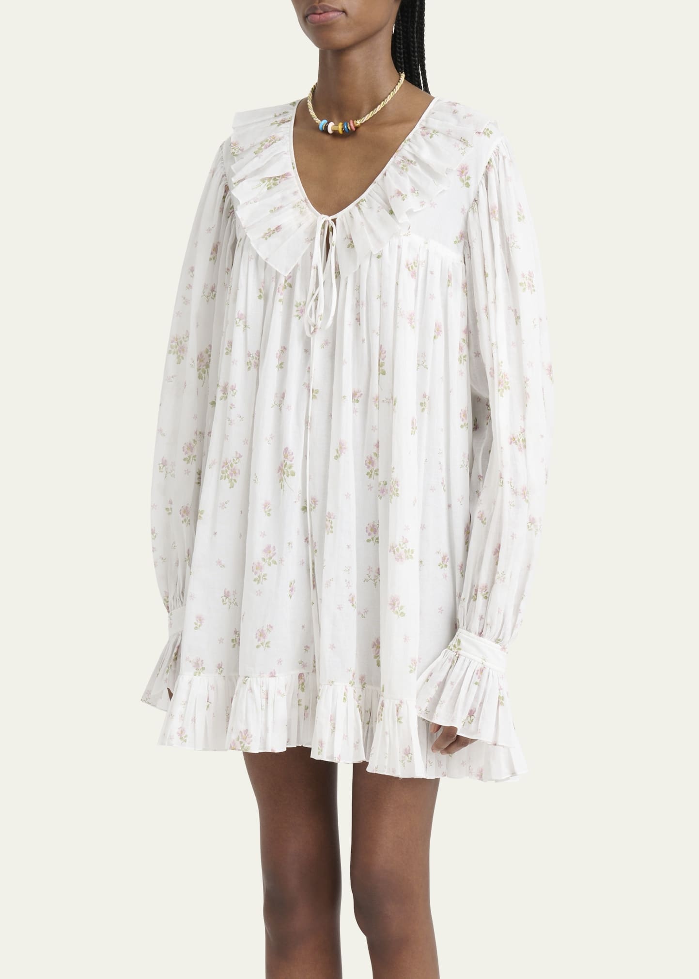 Floral-Print Cotton Voile Ruffle Mini Dress - 4