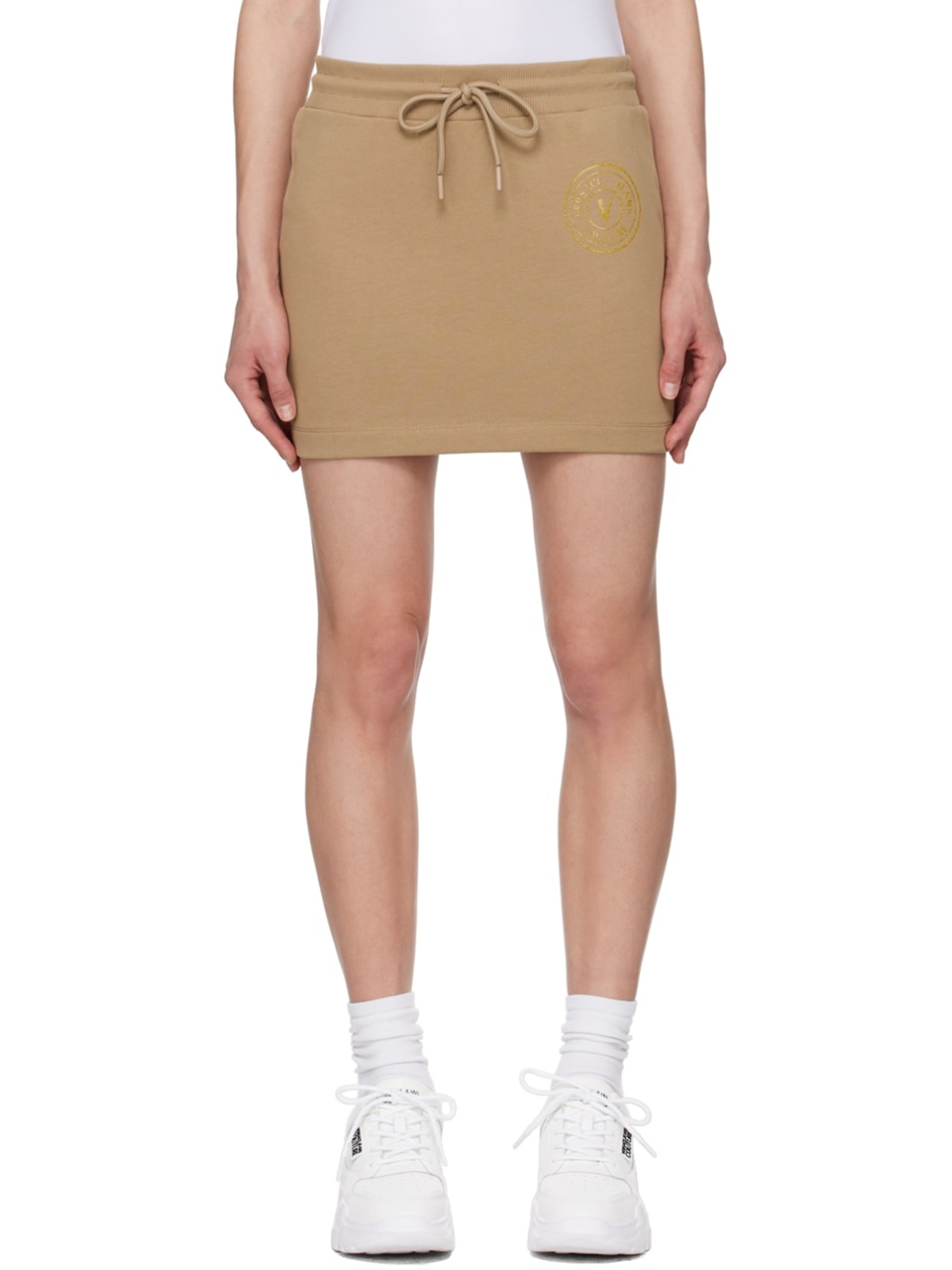 Tan V-Emblem Miniskirt - 1