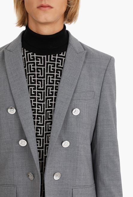 Gray wool blazer with silver-tone buttons - 6