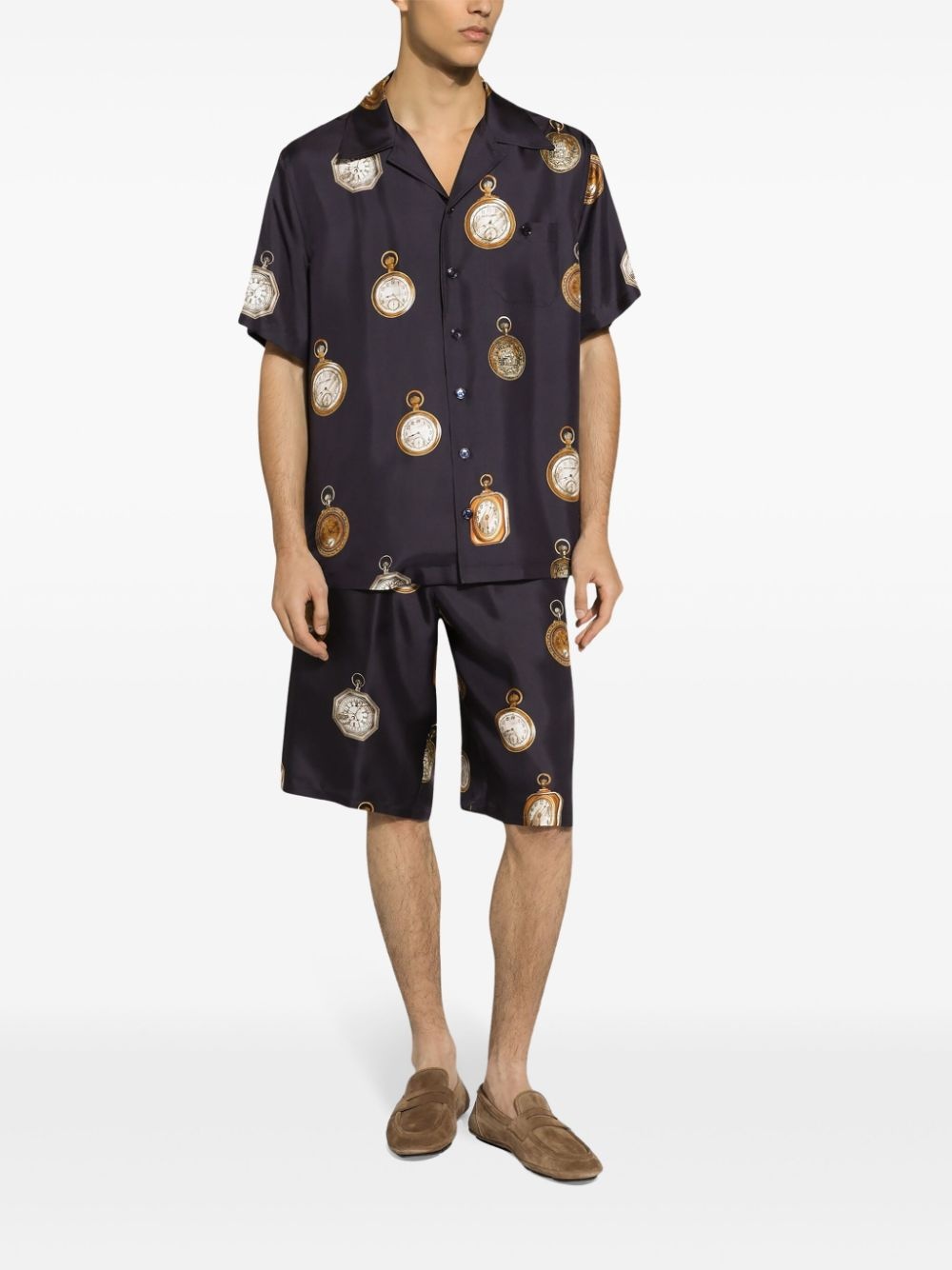 clock-print silk shorts - 3