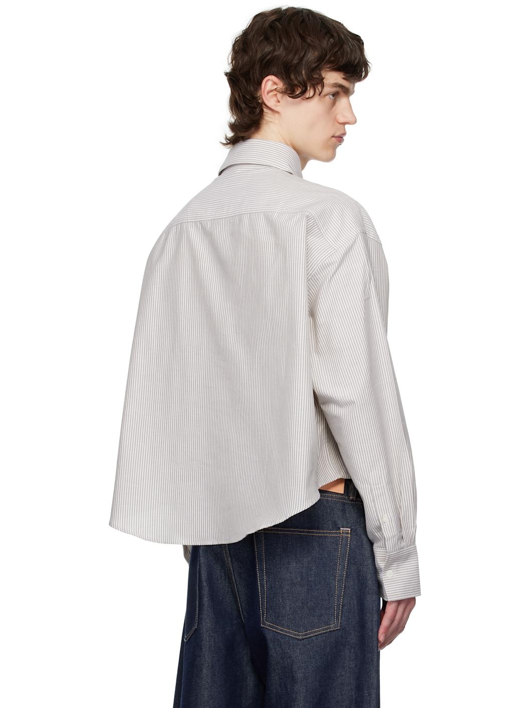 Off-White & Khaki Cotton Cropped Oversized Shirt - 3