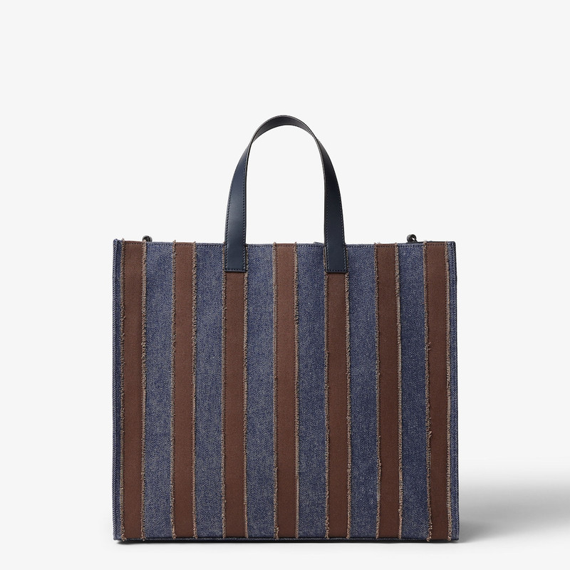 Pequin shopper Dark blue denim fabric and brown canvas bag 4