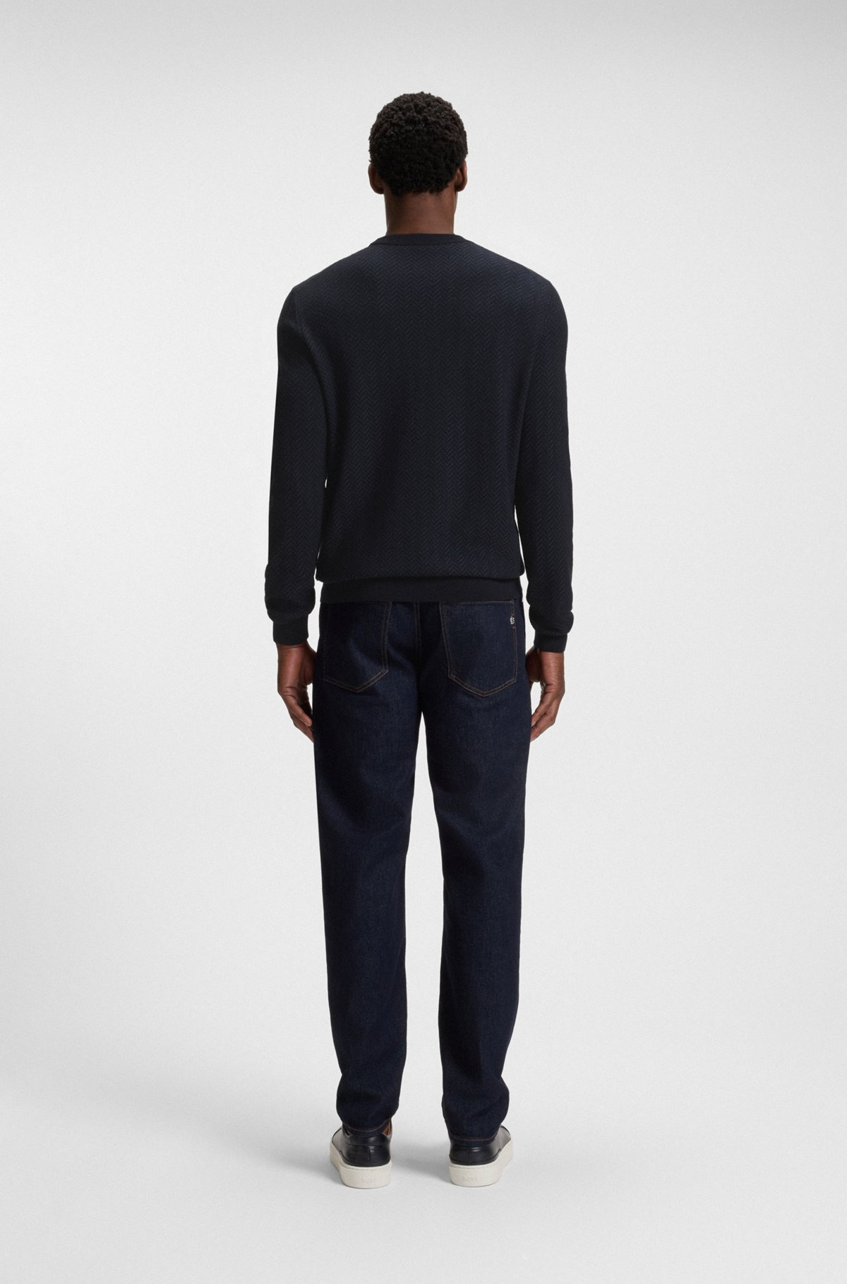 HERRINGBONE-STRUCTURED SWEATER IN VIRGIN WOOL AND COTTON - 5
