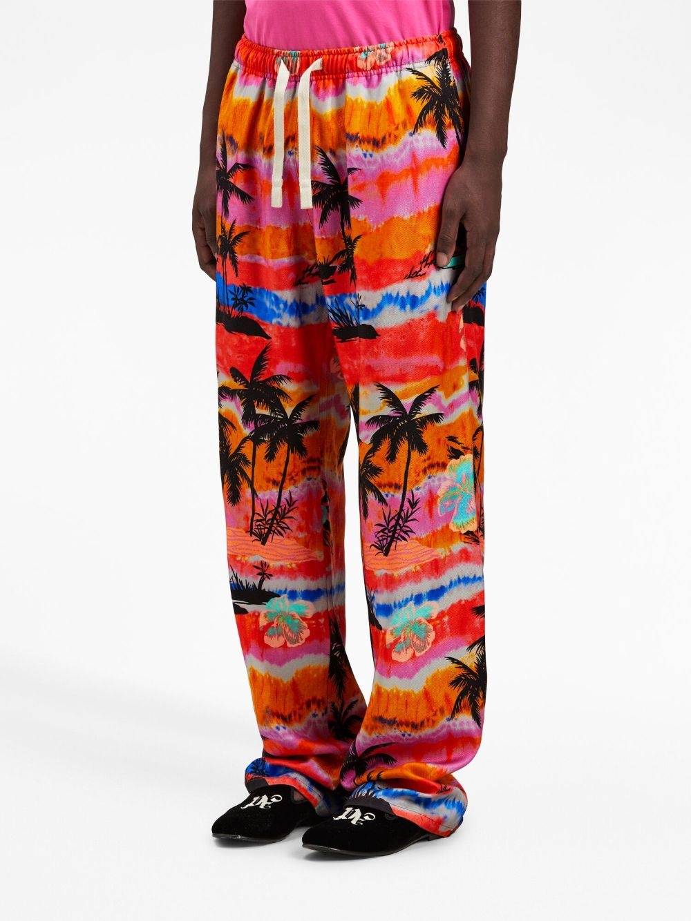 psychedelic-palms wide-leg trousers - 4