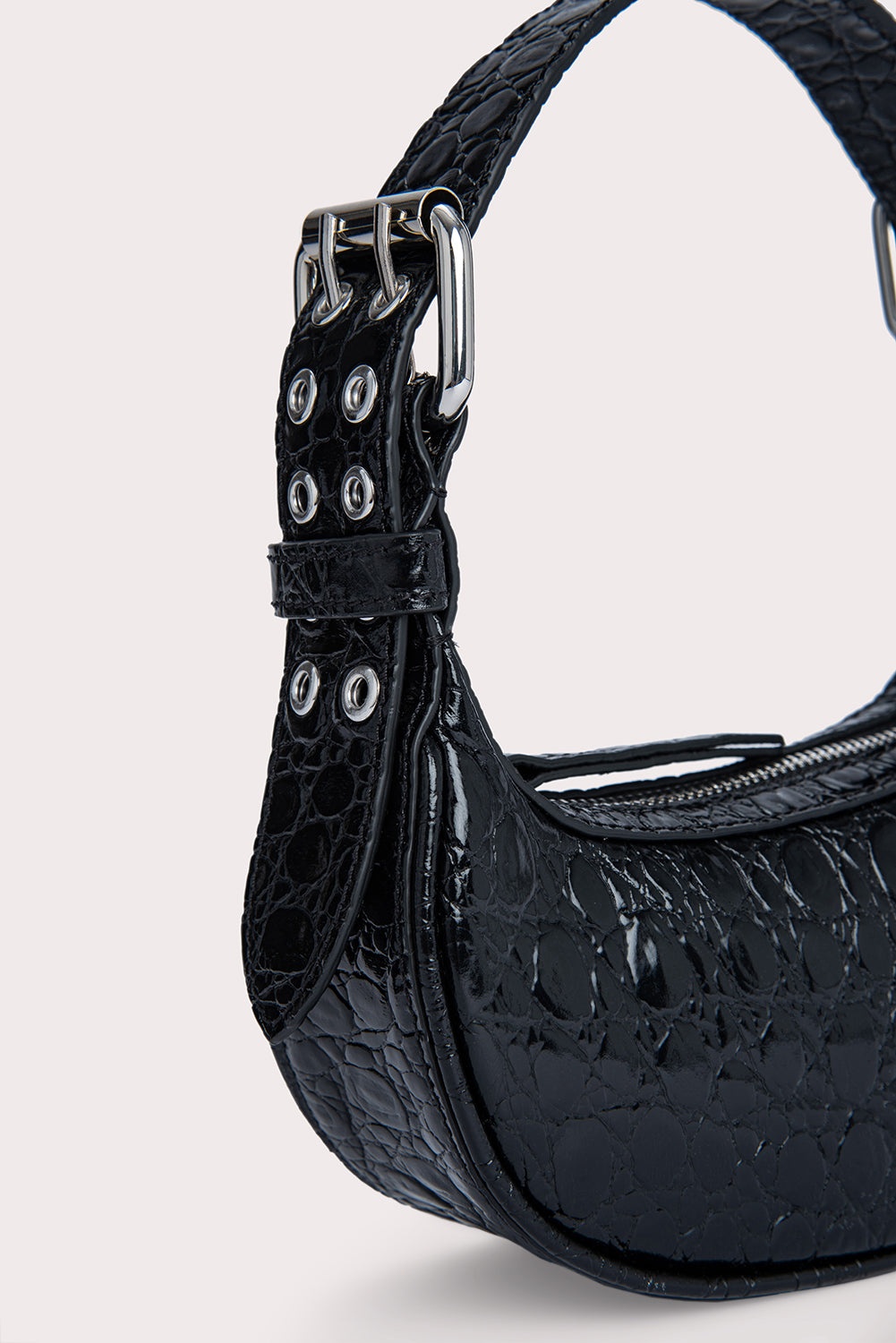 Mini Soho Black Circular Croco Embossed Leather - 6