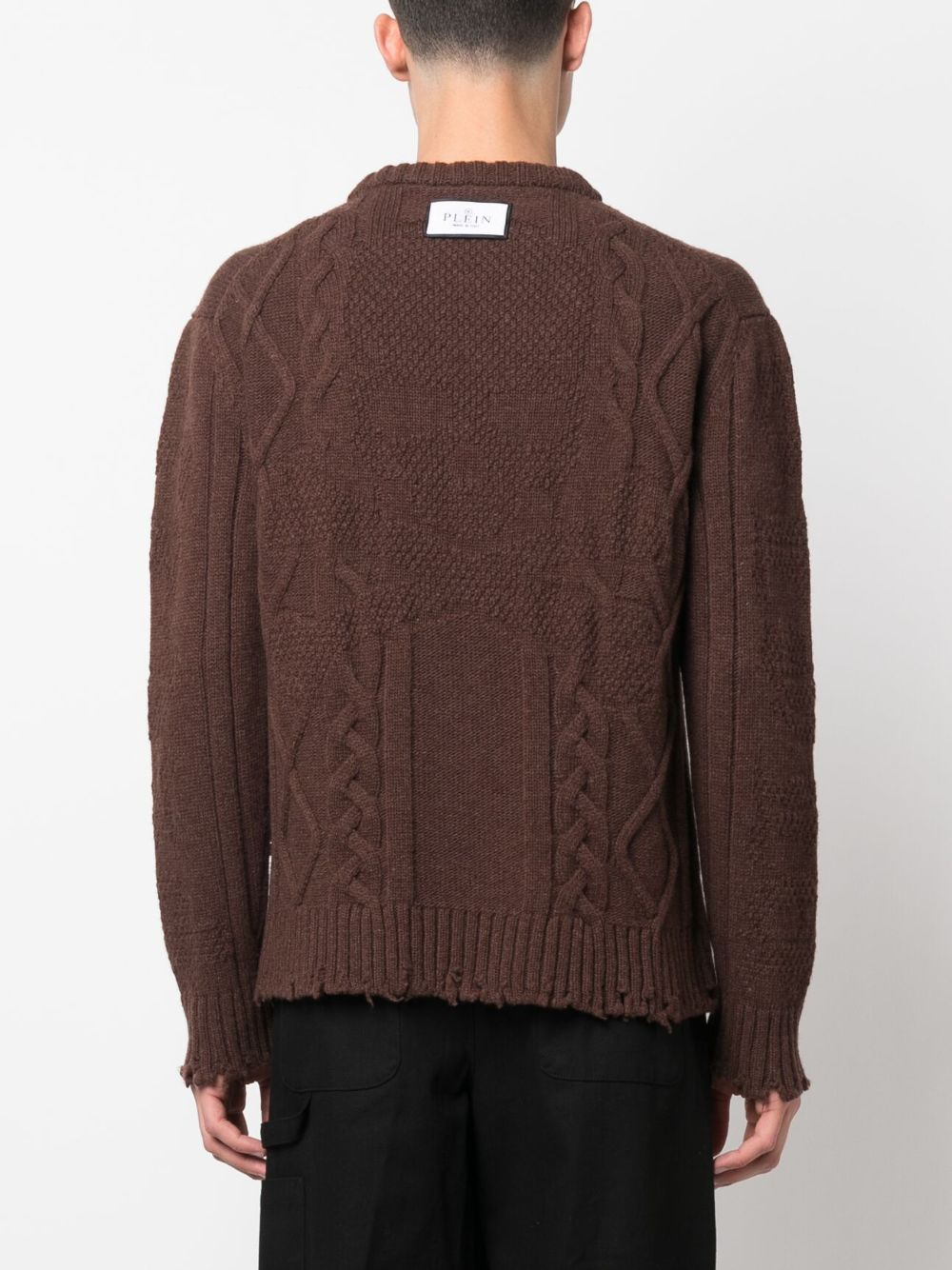 distressed cable-knit jumper - 4