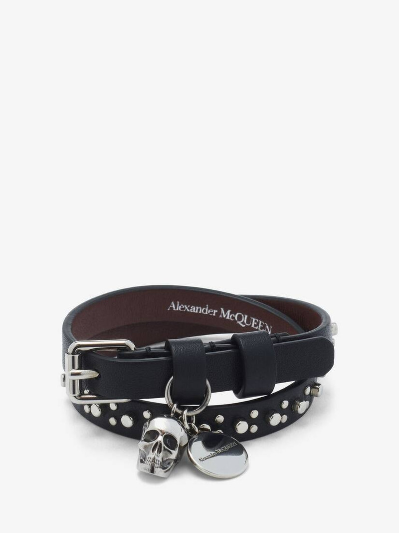 Men's Skull Double Wrap Bracelet in Black 1
