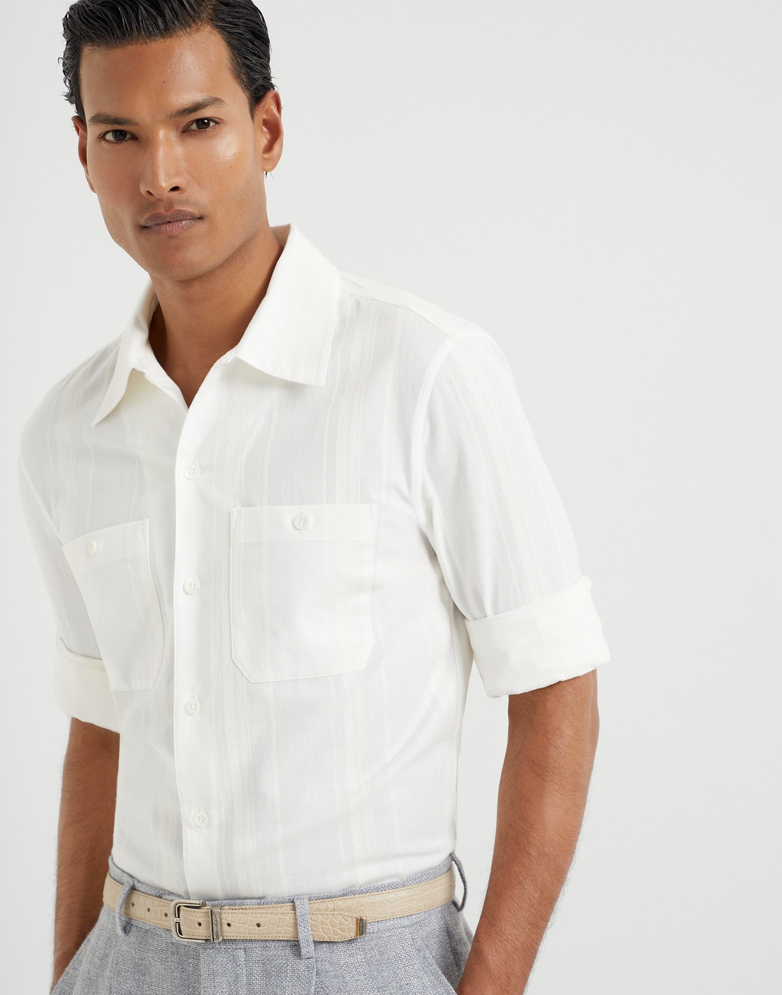 Tone-on-tone jacquard stripe easy fit shirt with chest pockets - 4