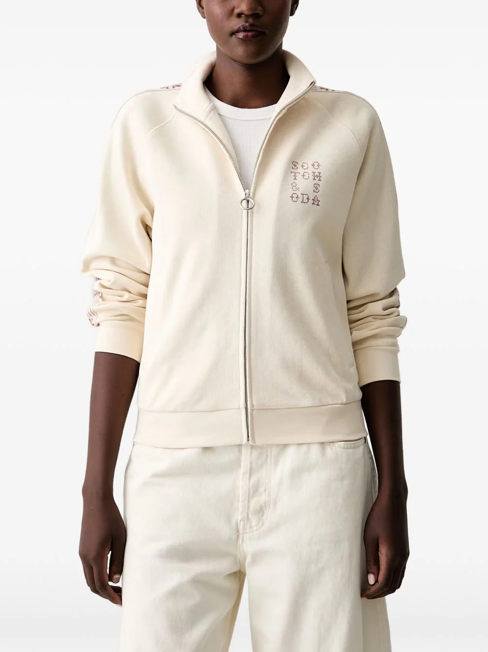 embroidered zip-up sweater - 1