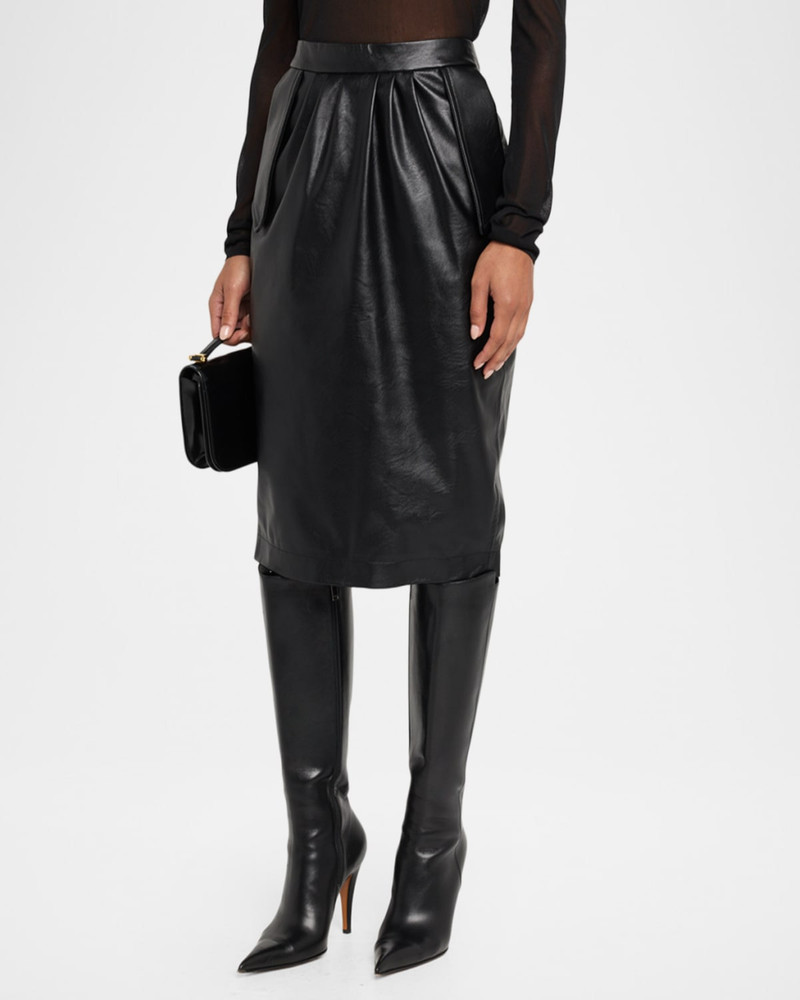 Vegan Leather Gathered Midi Pencil Skirt 4