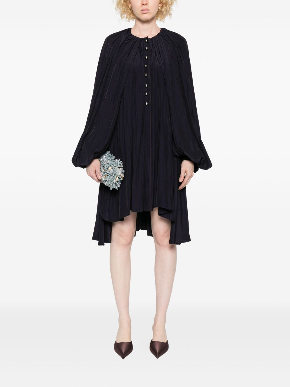 pleated button-front mini dress - 2