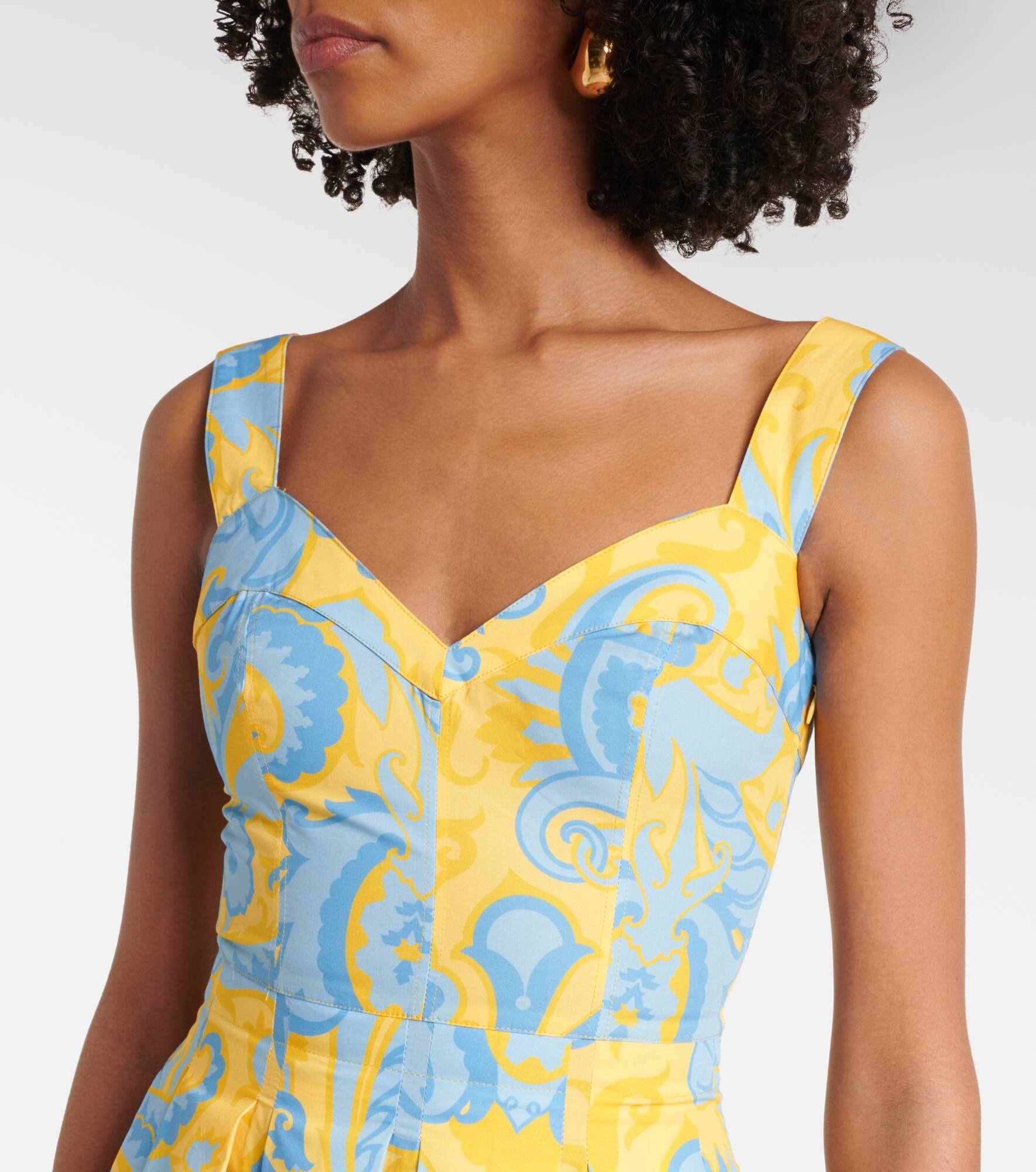 Paisley pleated cotton midi dress - 4