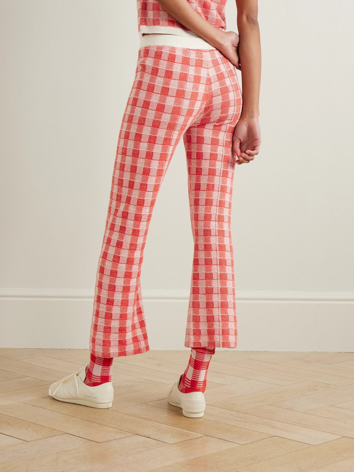 Gingham Silk-blend Flared Pants - 3