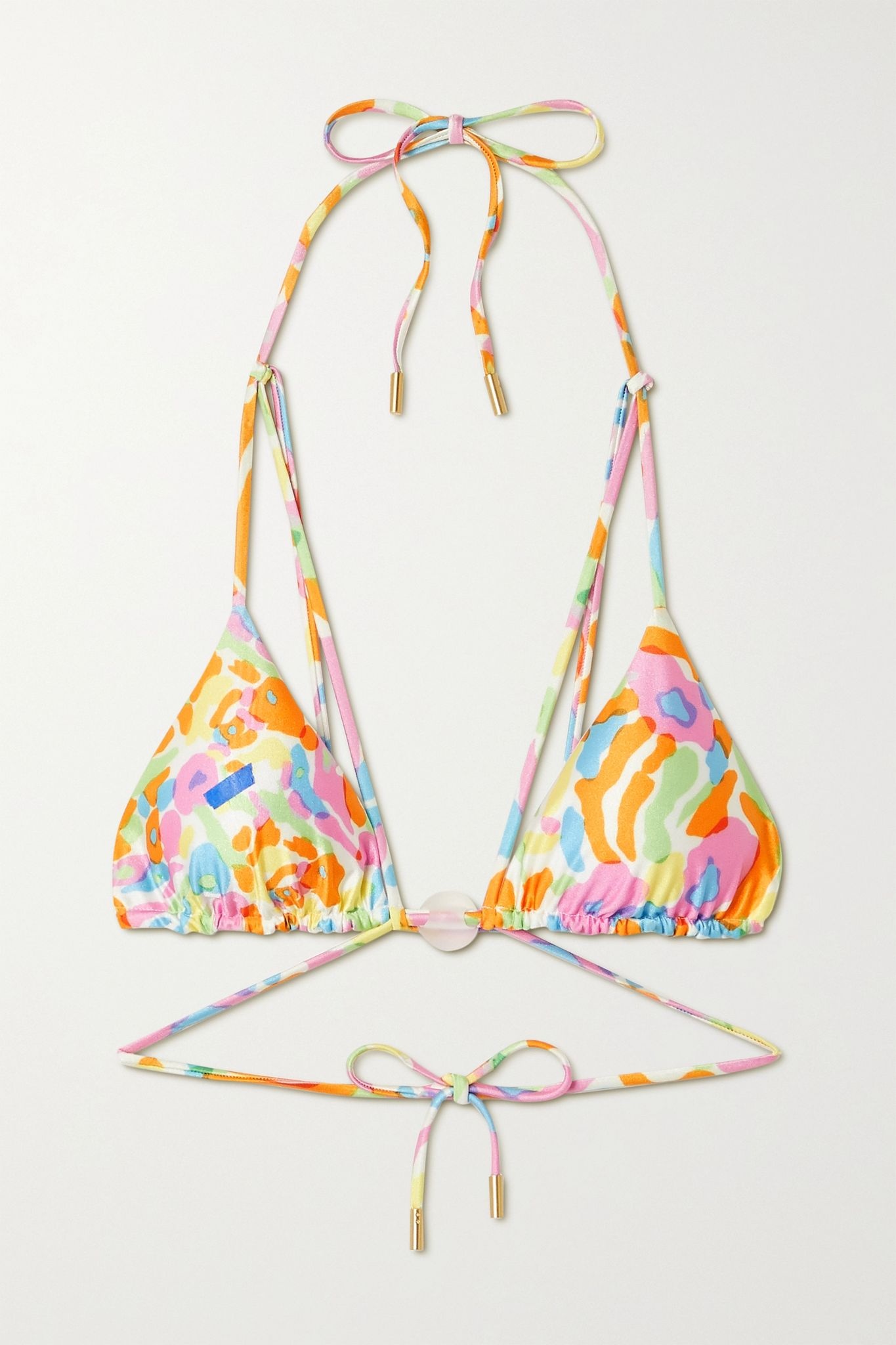 Embellished printed triangle bikini top - 1