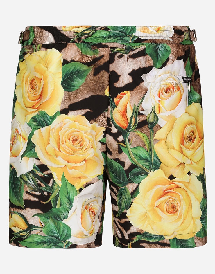 Mid-length swim shorts with rose print - 1