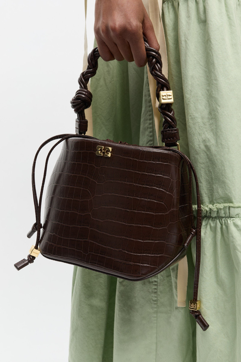 GANNI BROWN CROCO GANNI BOU BUCKET BAG outlook