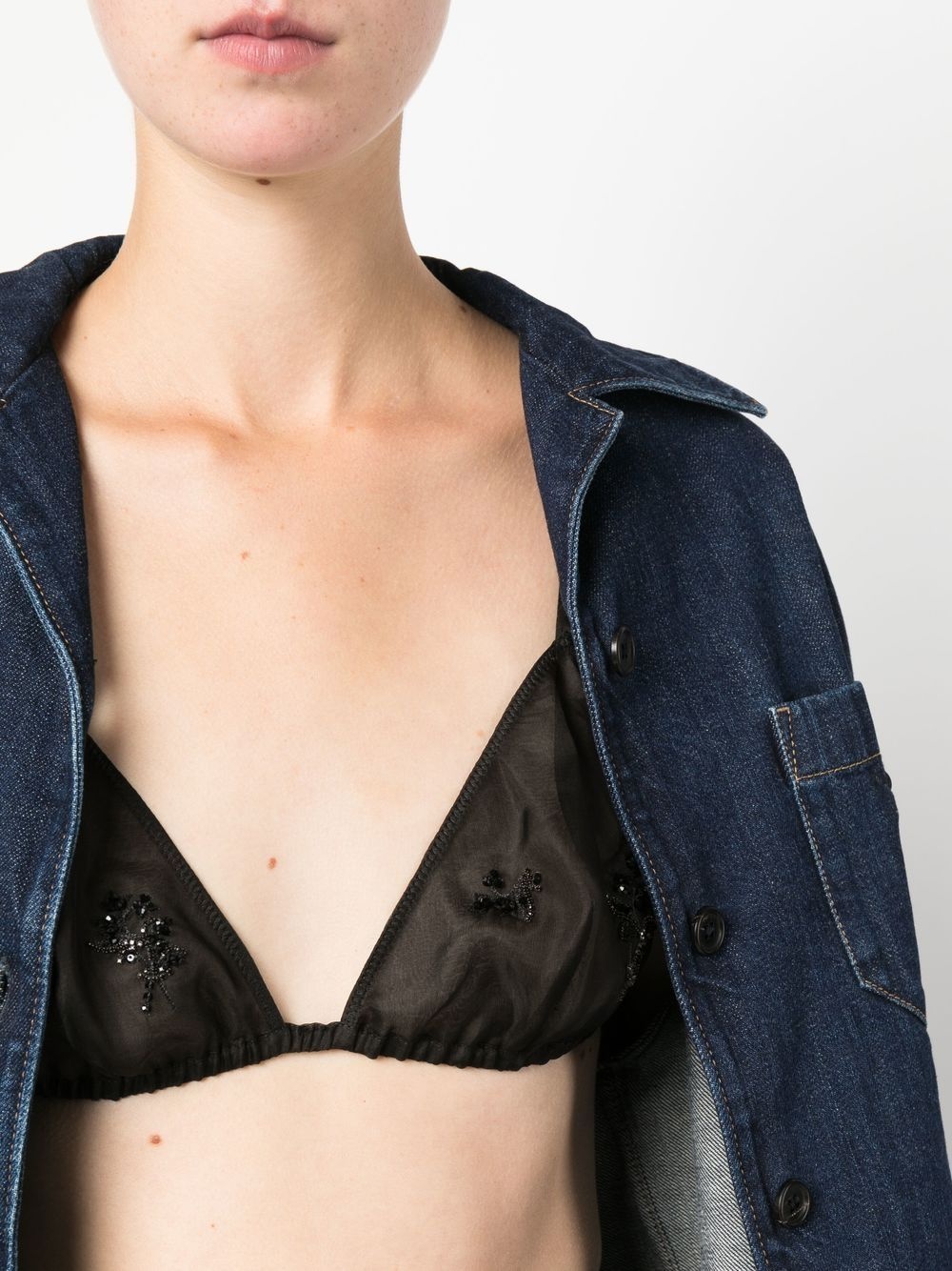 embroidered-detail sheer silk bralette - 5