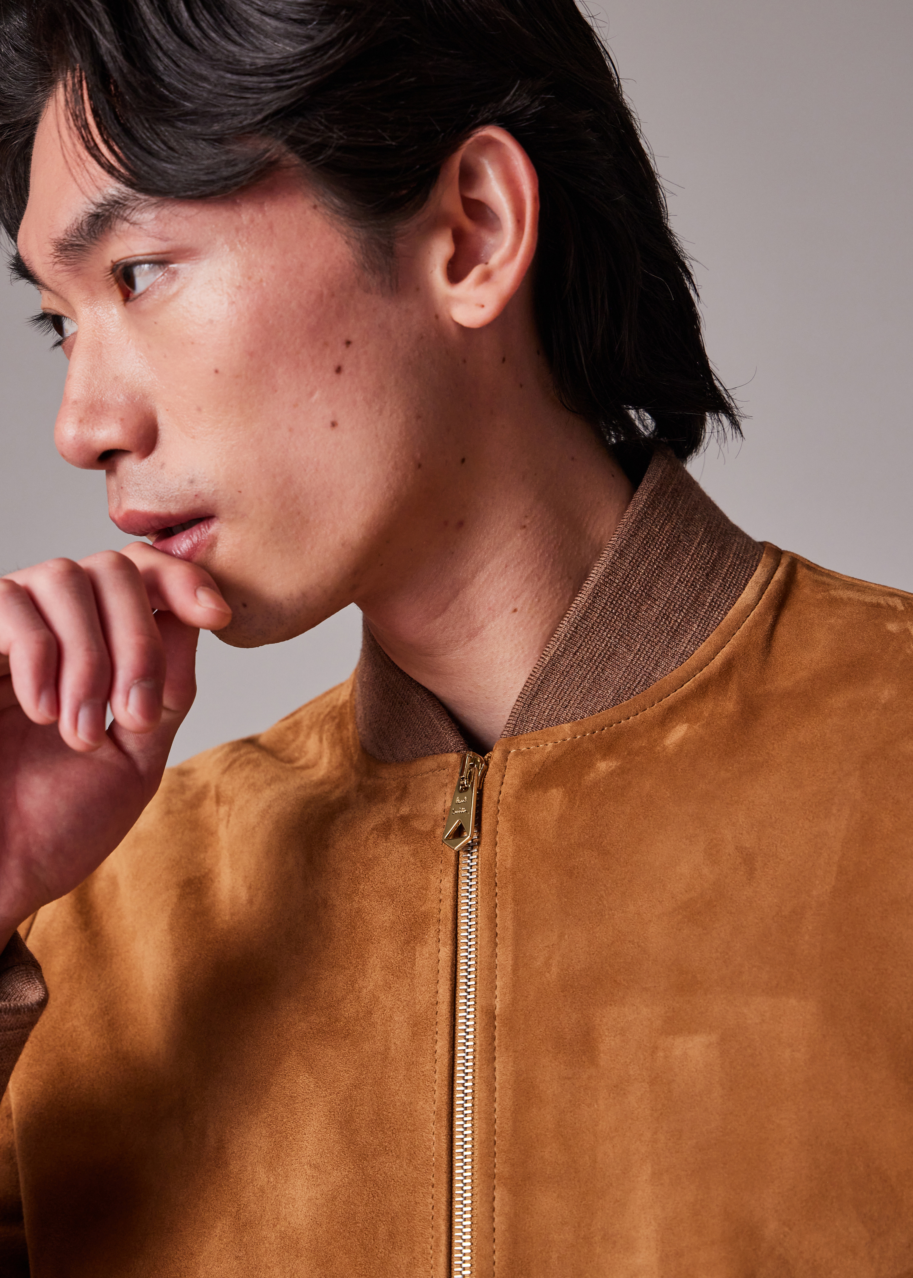 Tan Suede Zip Bomber Jacket - 9