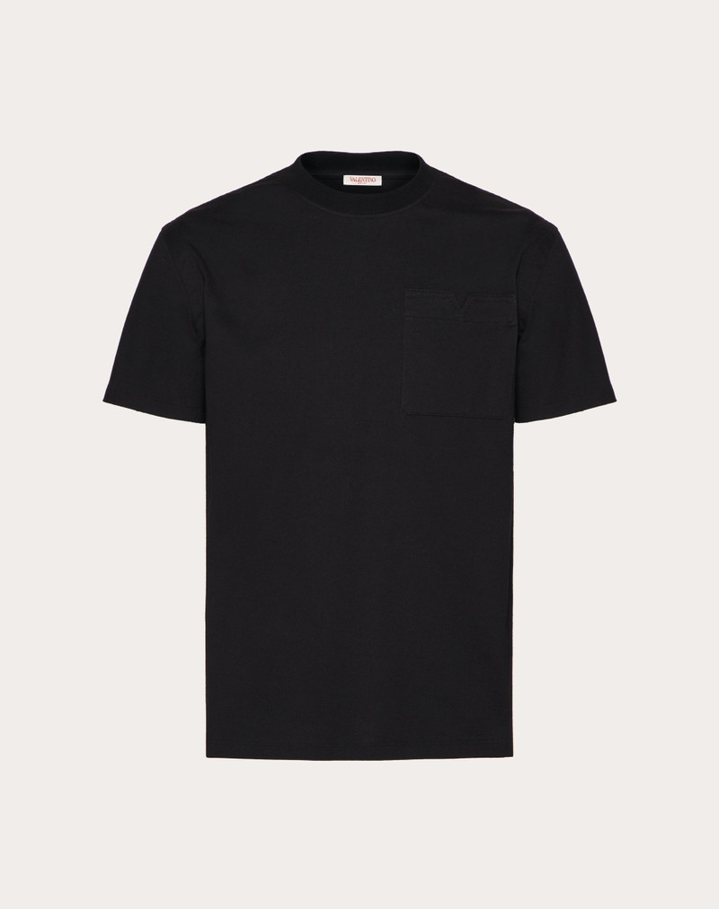 COTTON T-SHIRT WITH TOPSTITCHED V DETAIL 1