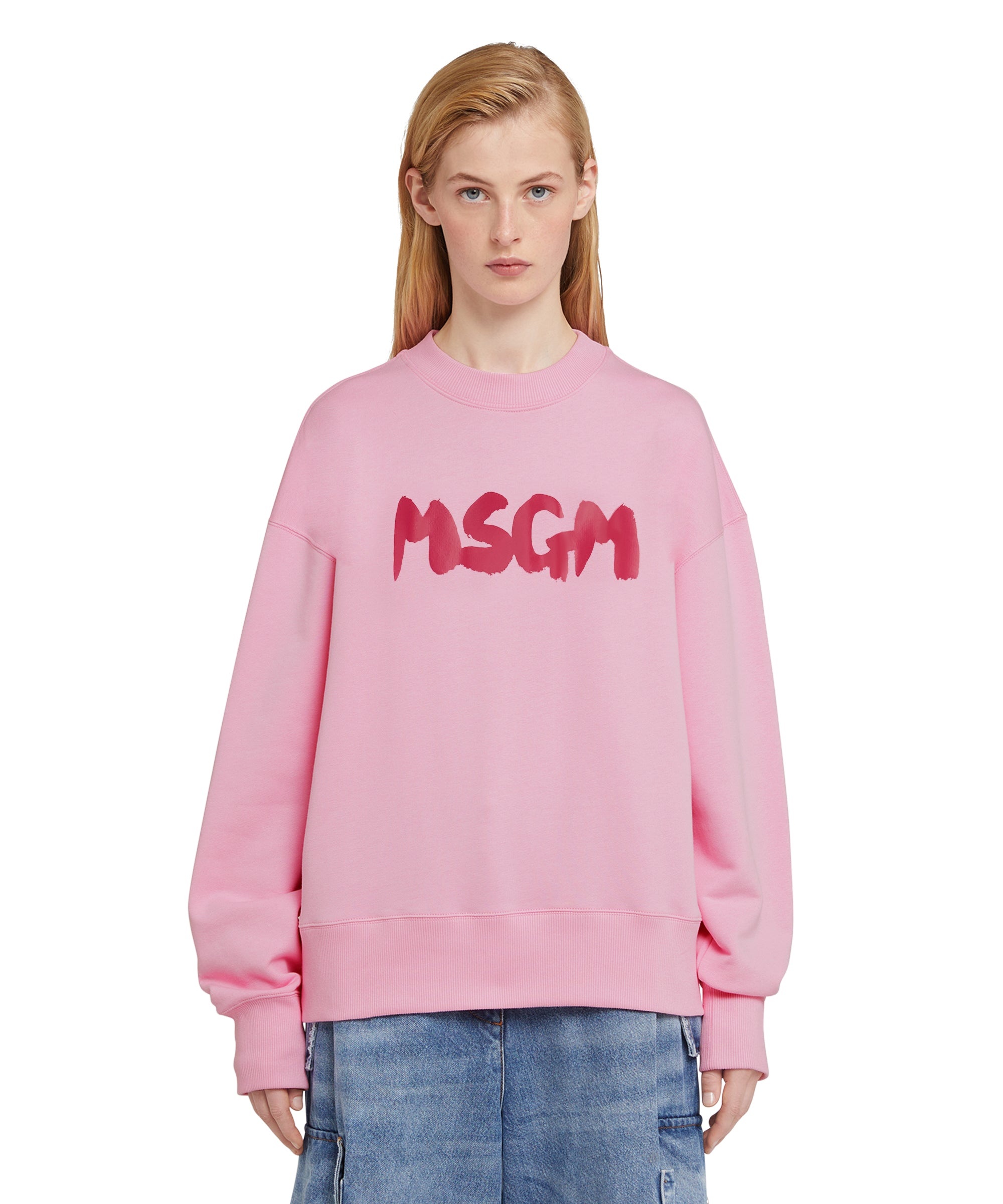 Cotton crewneck sweatshirt with brushstroke logo - 2