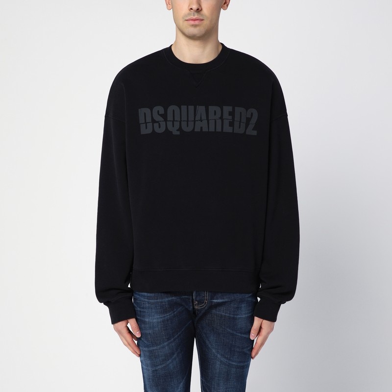 Black cotton crewneck sweatshirt with logo - 1