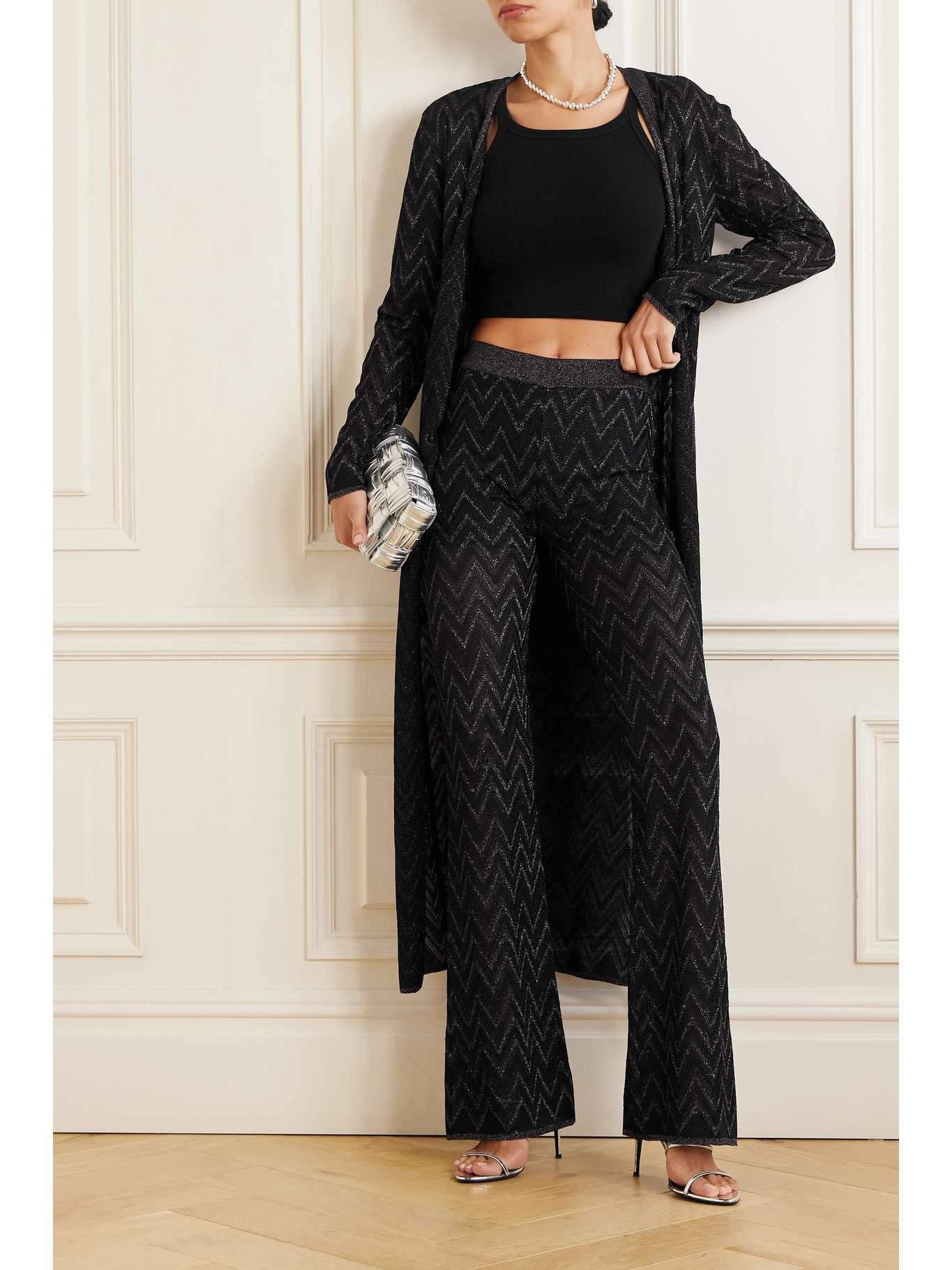 Striped metallic crochet-knit flared pants - 2